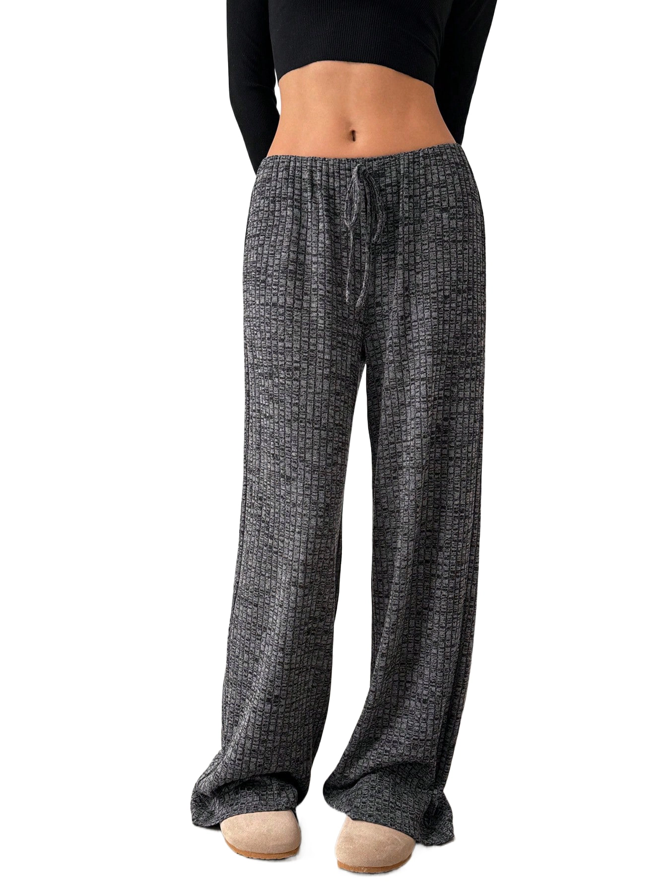 Enchanted Funland Womens Drawstring  Waffle Knit High Waist Straight Pants
