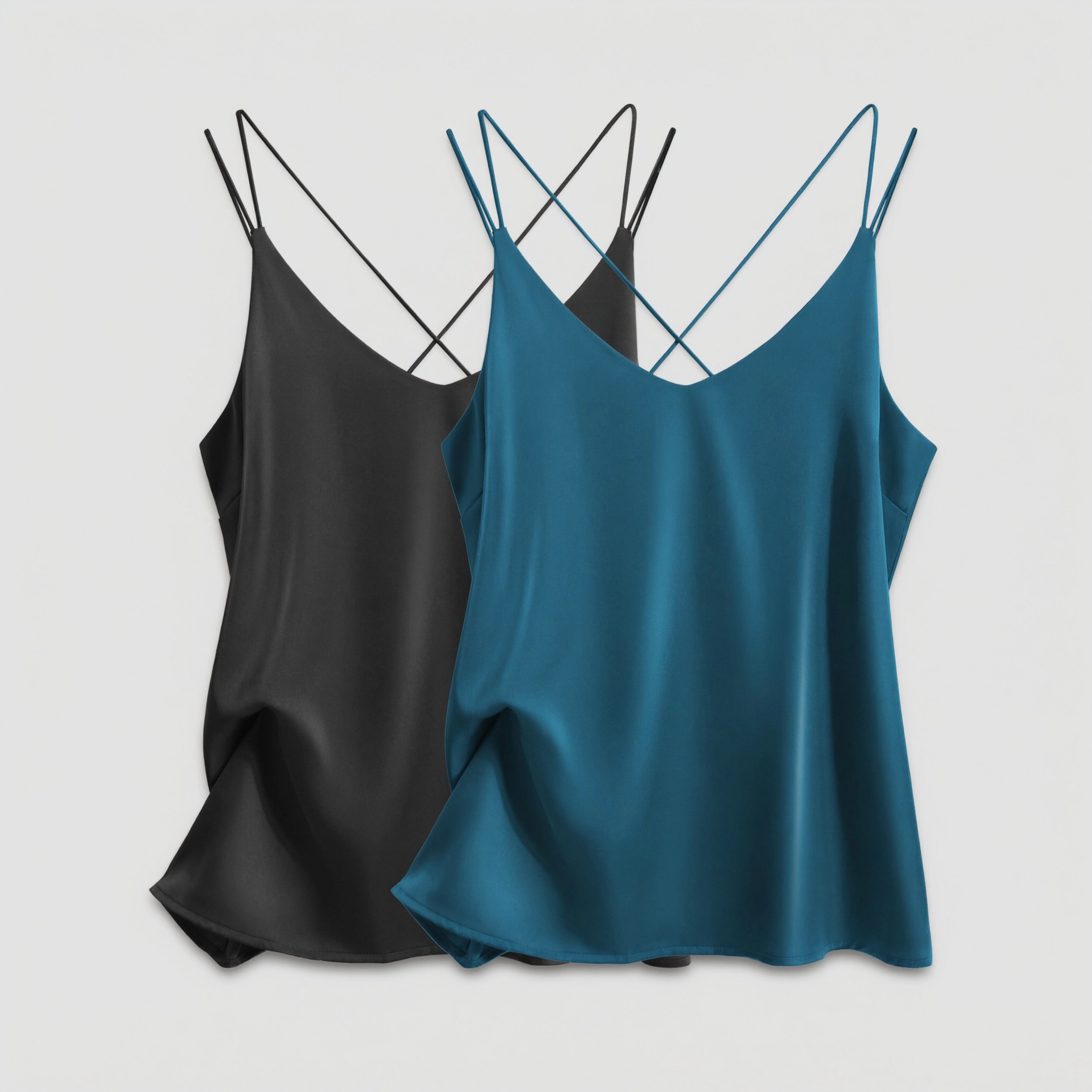 Ekouaer Women's V Neck Cross Back Spaghetti Strap Satin Cami Top