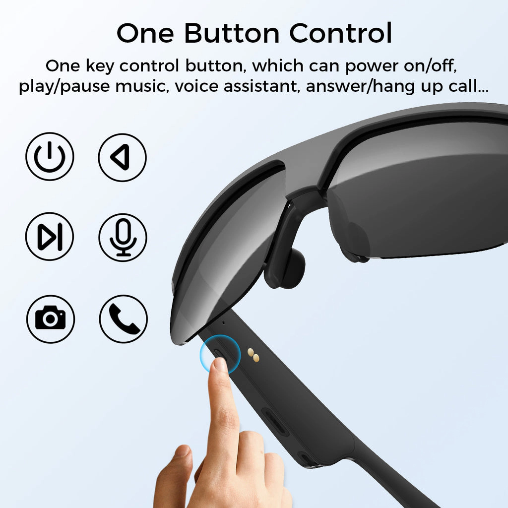 Alpha Digital Polarized Black Lenses, Bluetooth Audio/Mic, IP65 & 5Hr - Smart Glasses