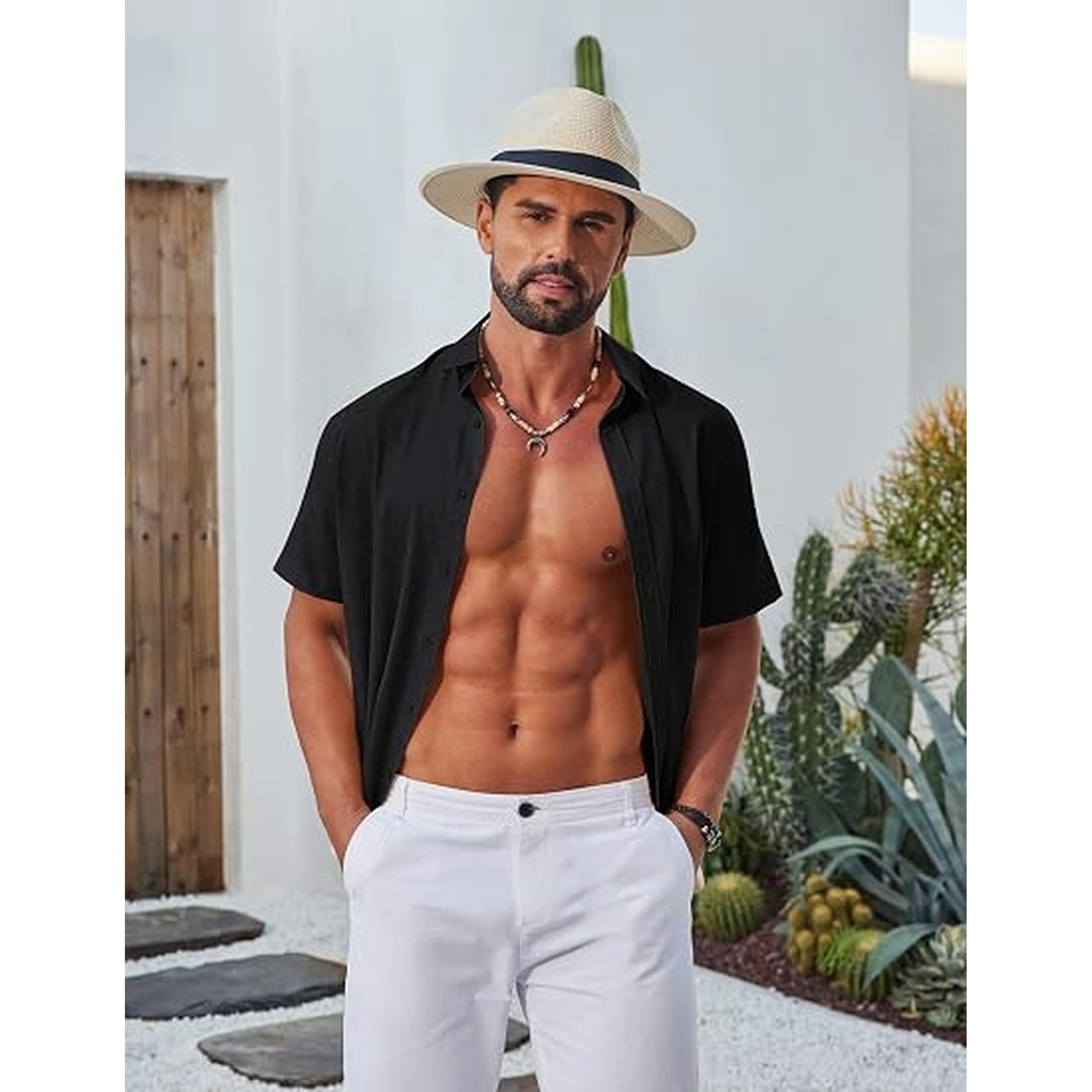 COOFANDY Men's Regular Fit Short Sleeve Button Front Shirt