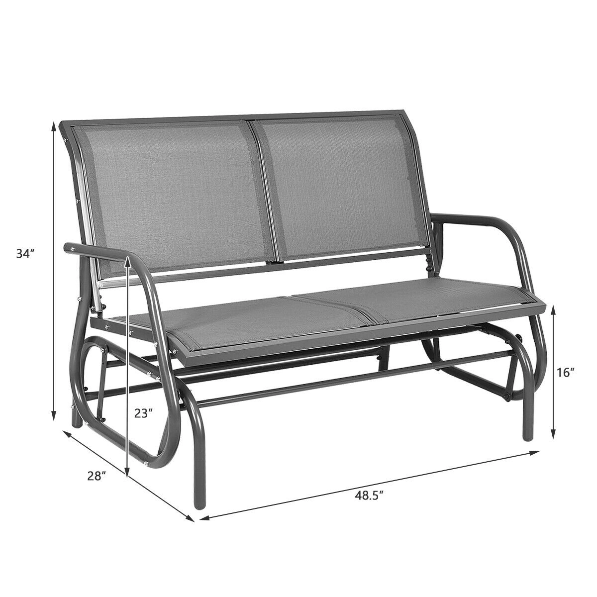 SUGIFT 48.5-in Steel Loveseat Glider Rocking Chair with 46 x 18 in Seat 400-lb Capacity Backyard Lounge Gray