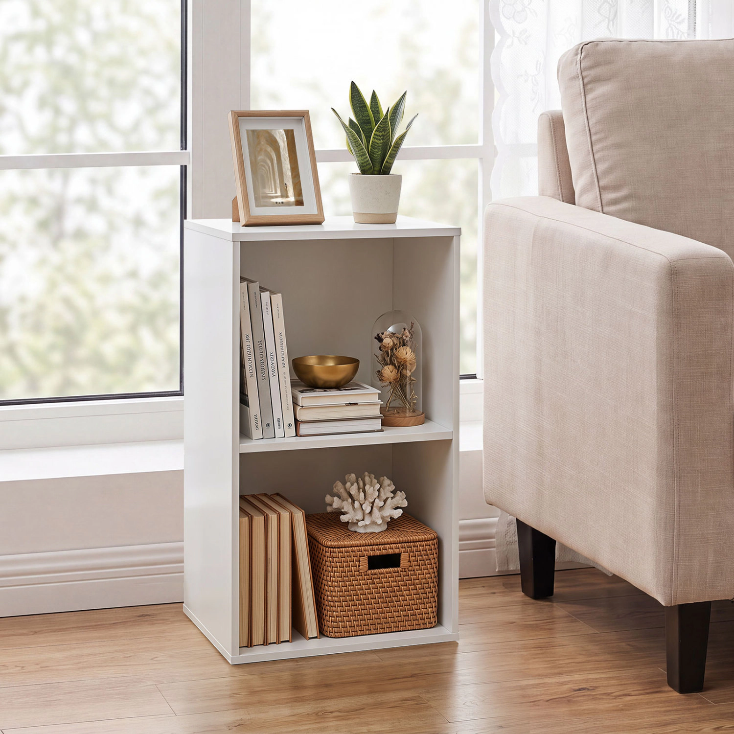 LJG 2-Cube Vertical or Horizontal Freestanding Bookshelf with 2 Compartments and 2 Anti-Tipping Kits for Home Office
