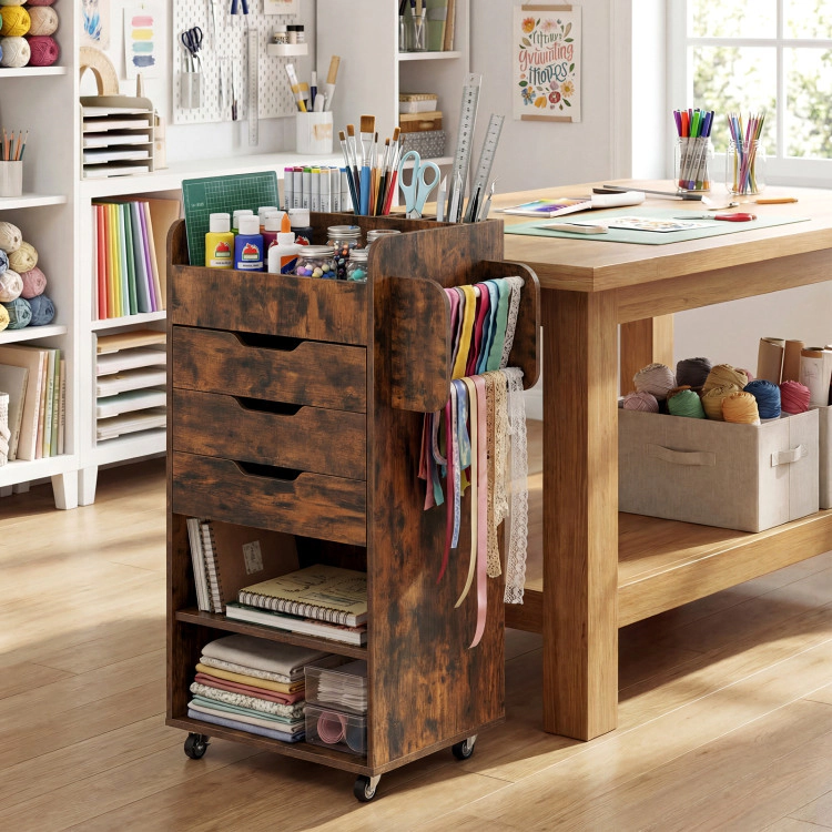 Hivvago Utility Trolley with Open Shelves and 3 Drawers