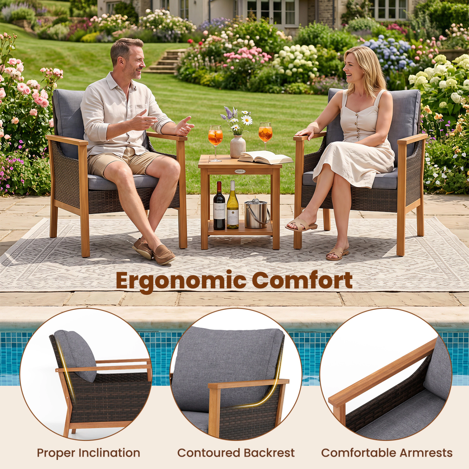 Hivvago 3 Piece Patio Furniture Set