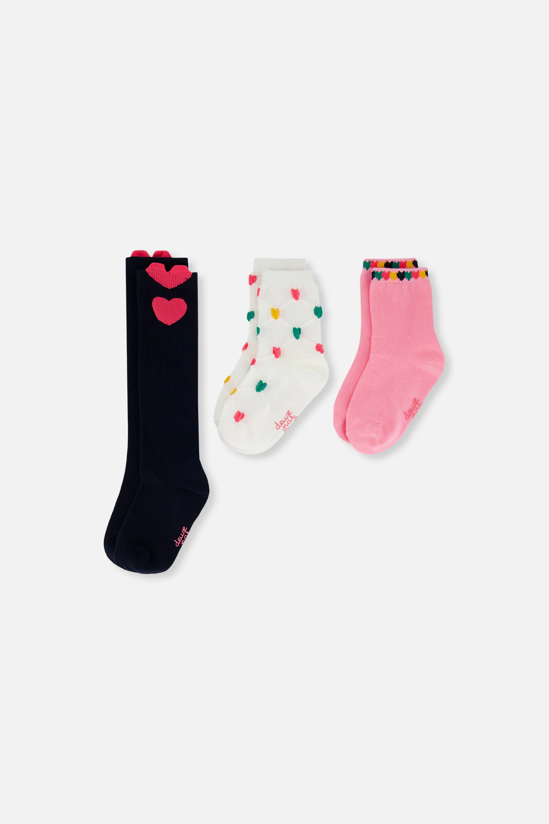 Deux par Girls Ribbed Heart Socks (3 Pairs)