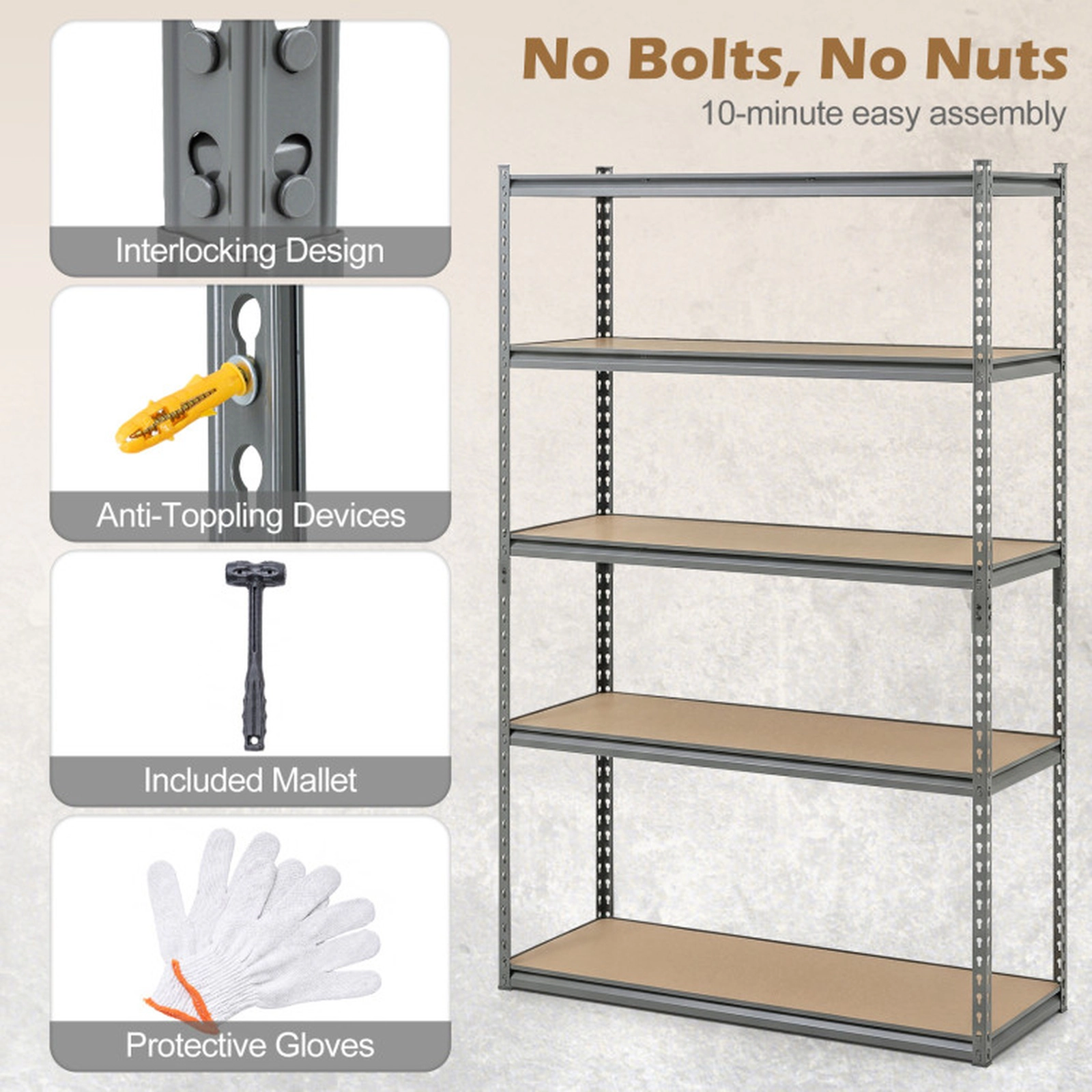 SUGIFT 5-Tier Metal Garage Shelving Unit 440-lb Per Shelf 2200-lb Total Capacity Utility Storage Rack Set of 2 Gray