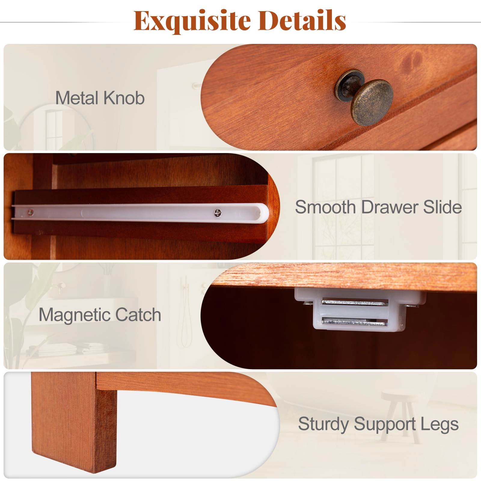 Glintex Bathroom Cabinet with Tempered Glass Door Drawer and 145-Lb Capacity, Brown