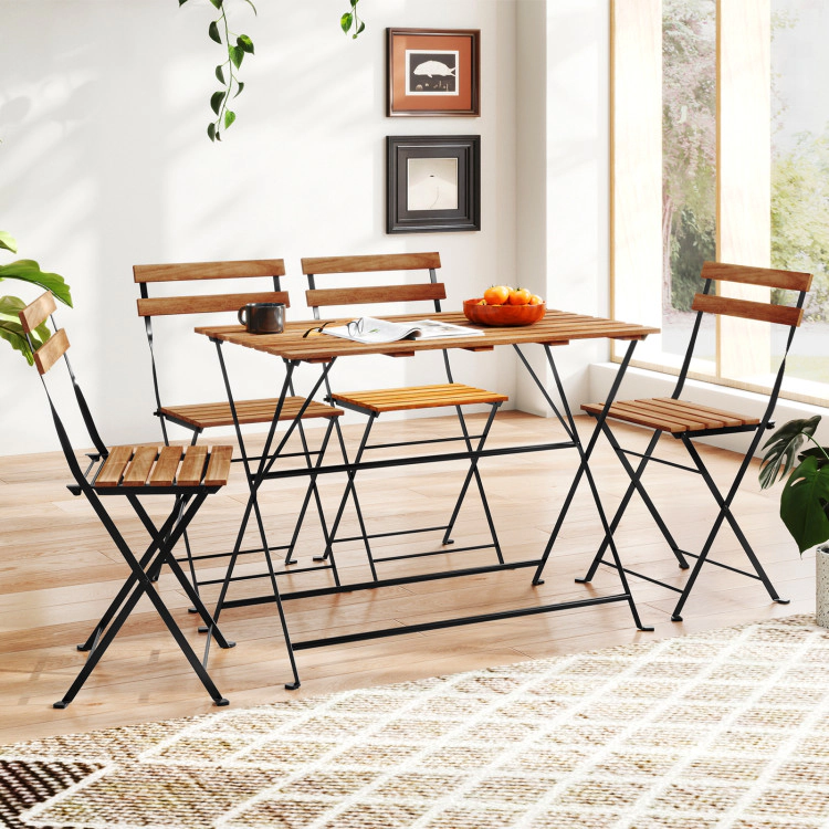 Hivvago 5 Piece Patio Acacia Wood Dining Set With 4 Folding Chairs-Brown