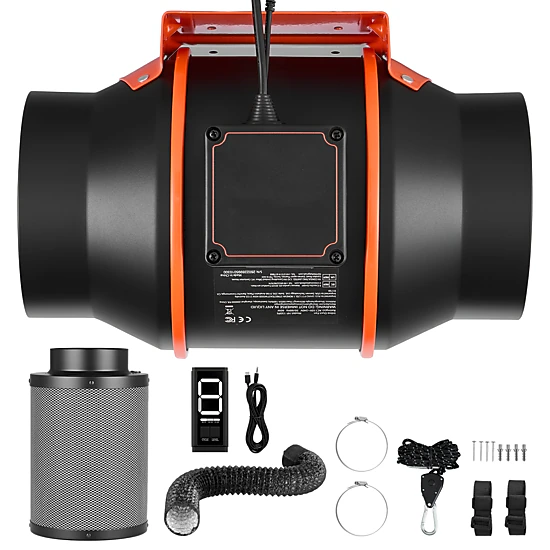 HONGGE Inline Duct Fan Kit with Carbon Filter EC Motor Ventilation Fan with 3-Speed Circulation 10-Speed PWM Controller