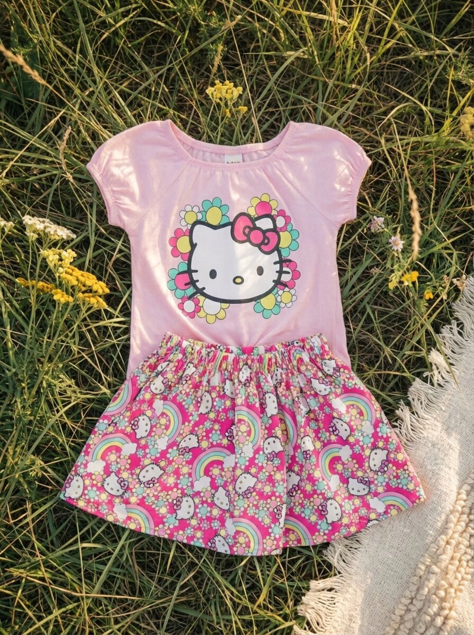 Hello Kitty Girls' 2-Piece T-Shirt and Skirt Set