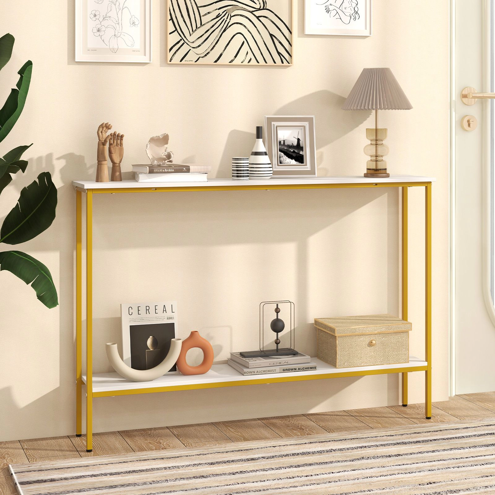 SlickBlue 44 Inch Console Table with 2-Tier Storage and Metal Frame