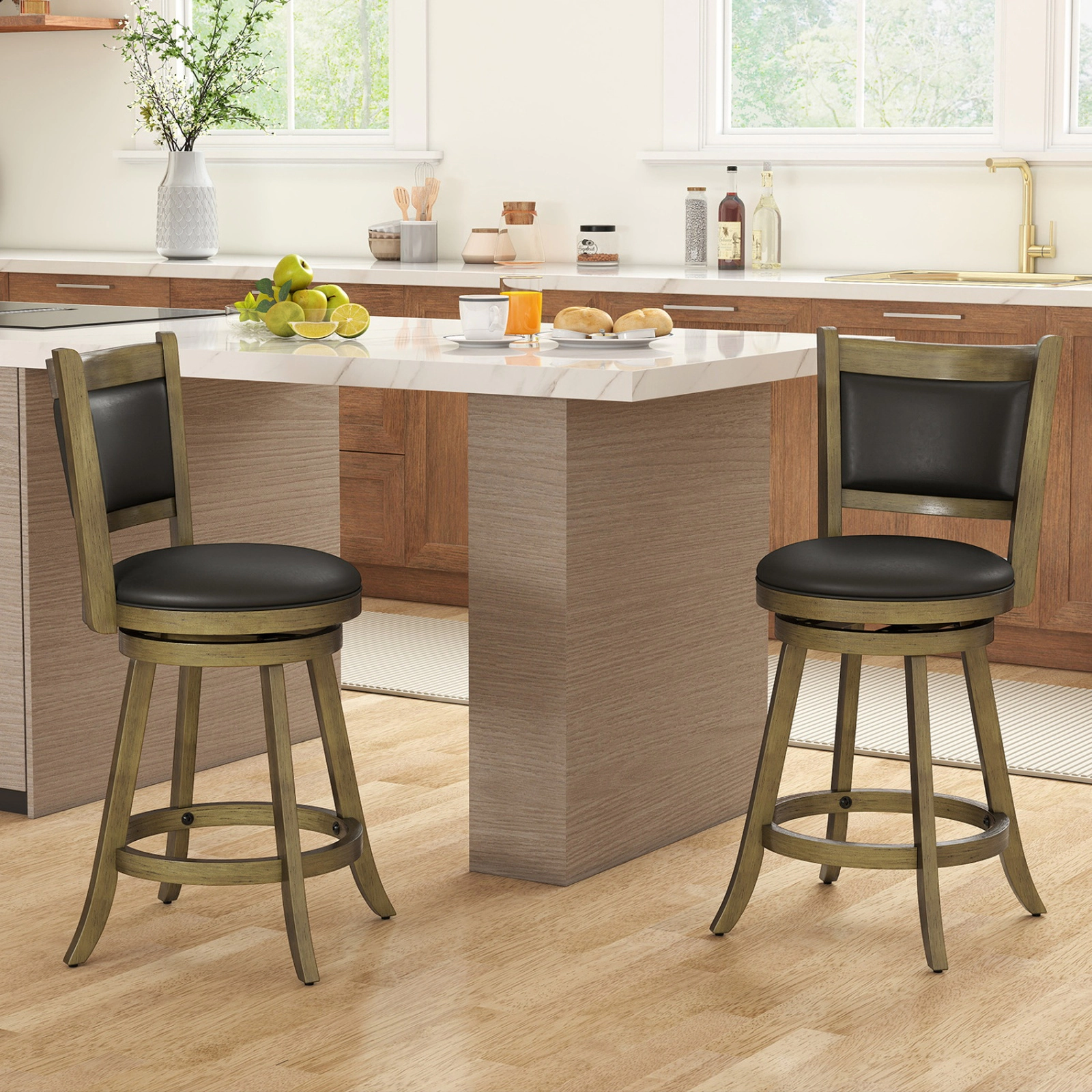 SUGIFT 2-Piece 24-in Swivel Counter Stool Dining Chair with Upholstered Seat 264-lb Capacity 17.5-in Wide Panel Back
