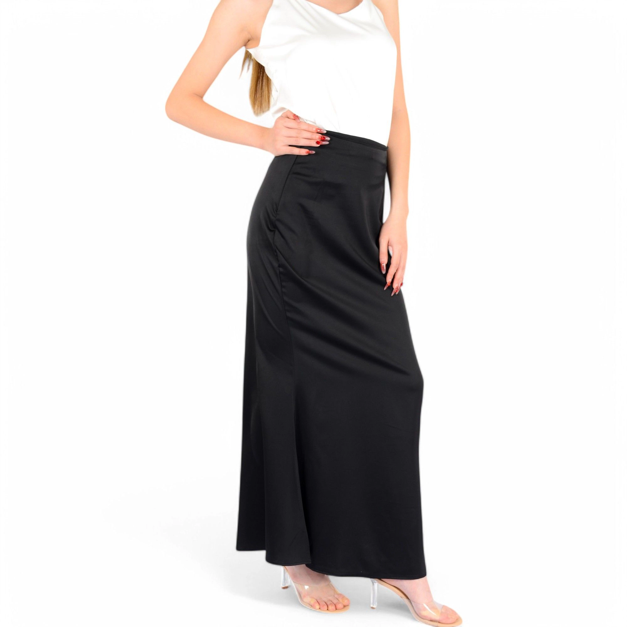 Anna-Kaci Womens Satin High Waist A-Line Maxi Skirt