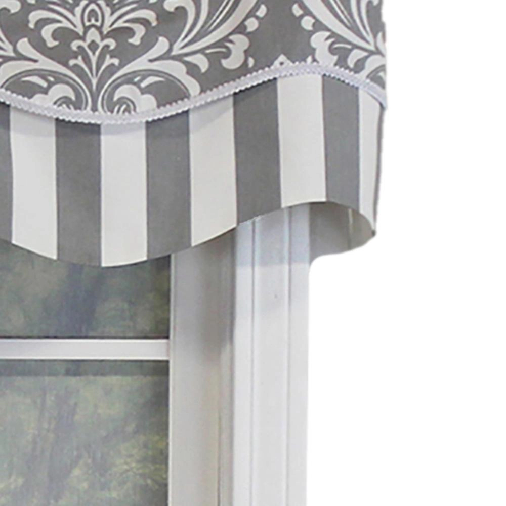 RLF Home Ozbourne Glory Valance Gray. 3" Rod Pocket, Layered, Trimmed. 50"W X 16"L