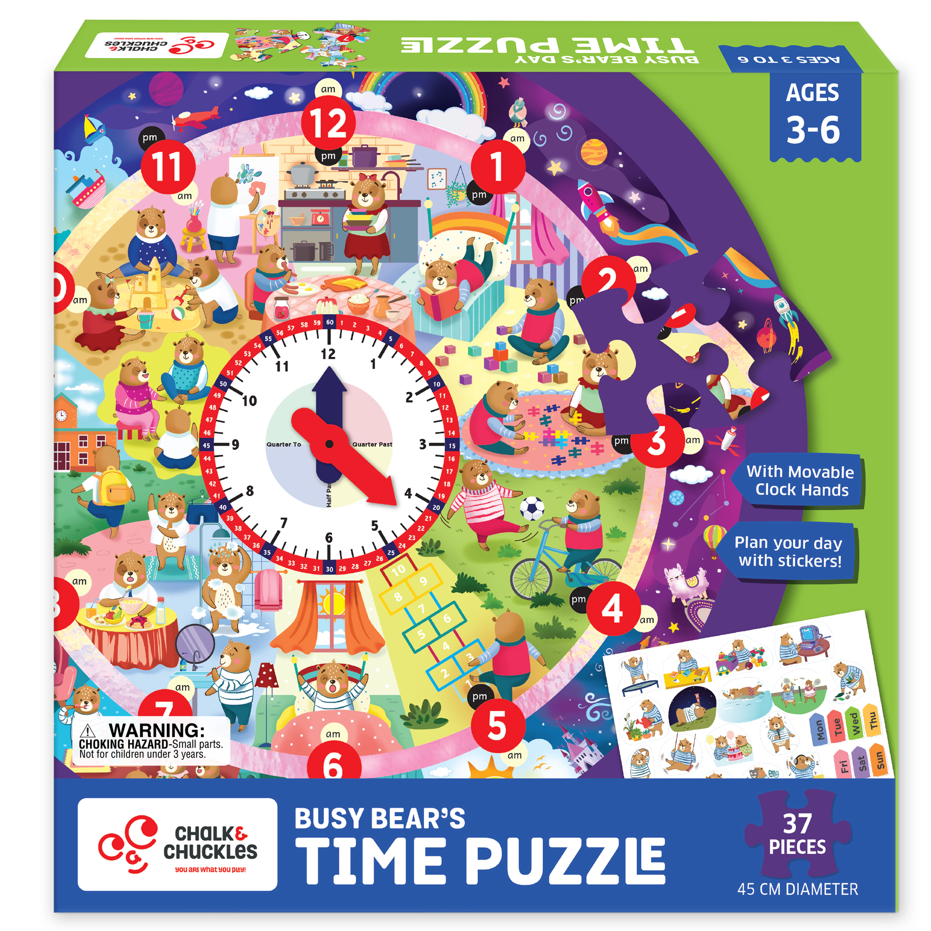 Chalk & Chuckles Busy Bear's Tell the Time Puzzle -37 pieces