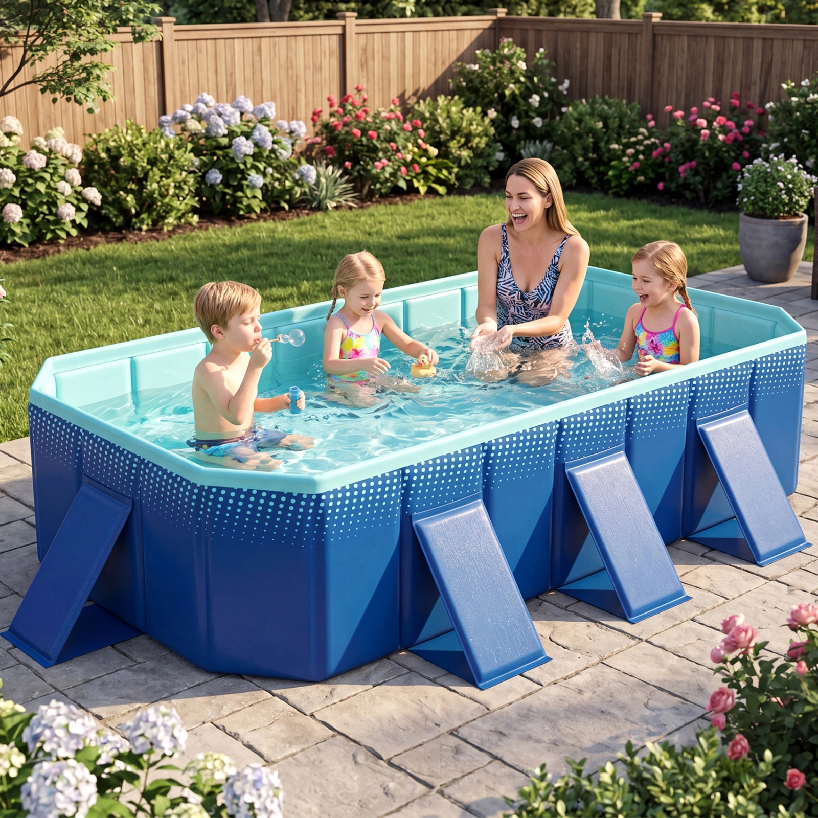 SUGIFT 99 x 52-in 881-lb Capacity Navy Non-Inflatable Foldable Above Ground Swimming Pool with Drain Hose