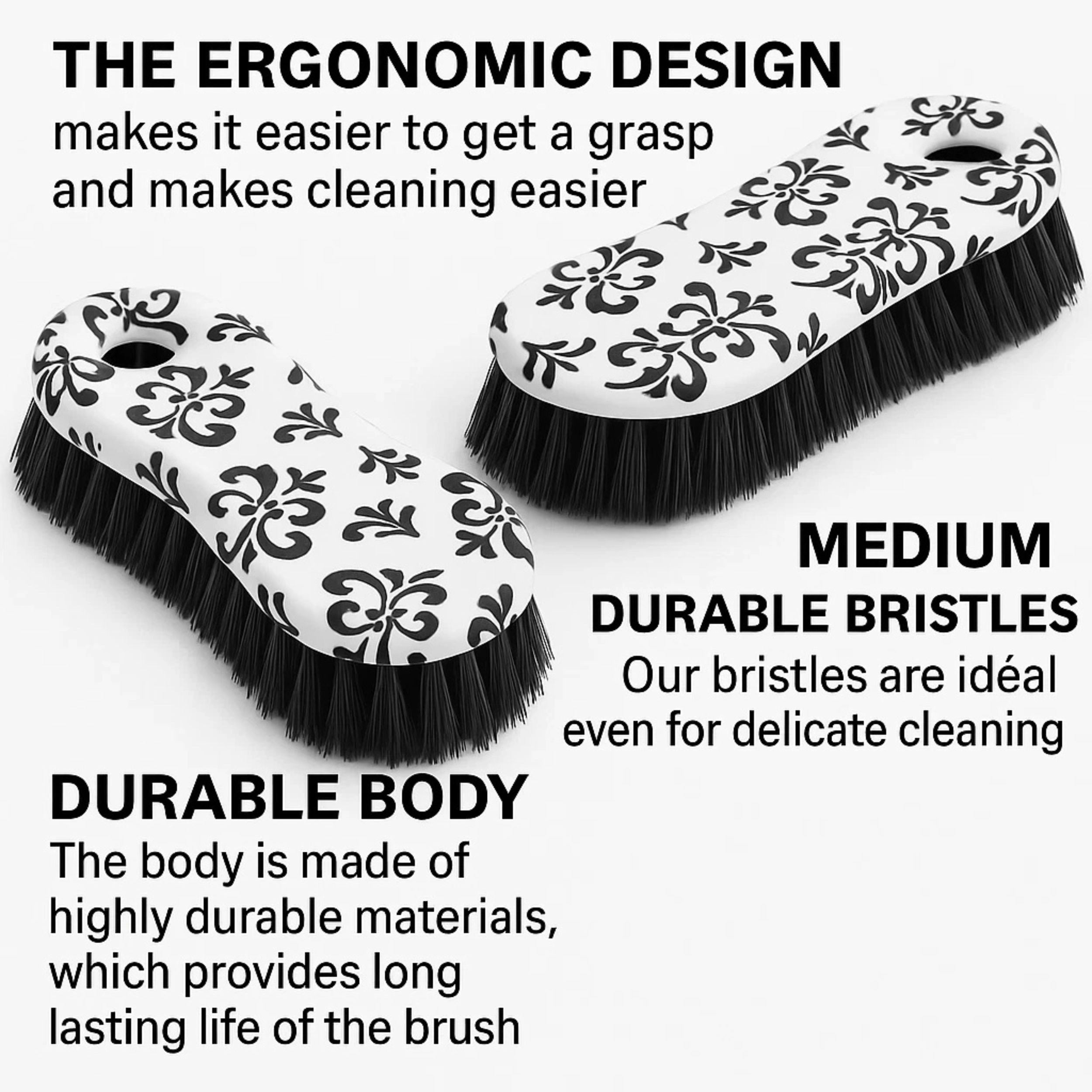 Home Collection Pack of 2 Multi-Purpose Scrub Brushes with Ergonomic Grip