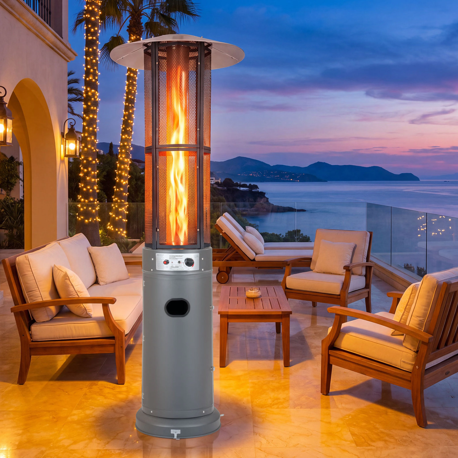 LJG Outdoor Propane Patio Heater with Glass Tube and Tilt-Over Protection