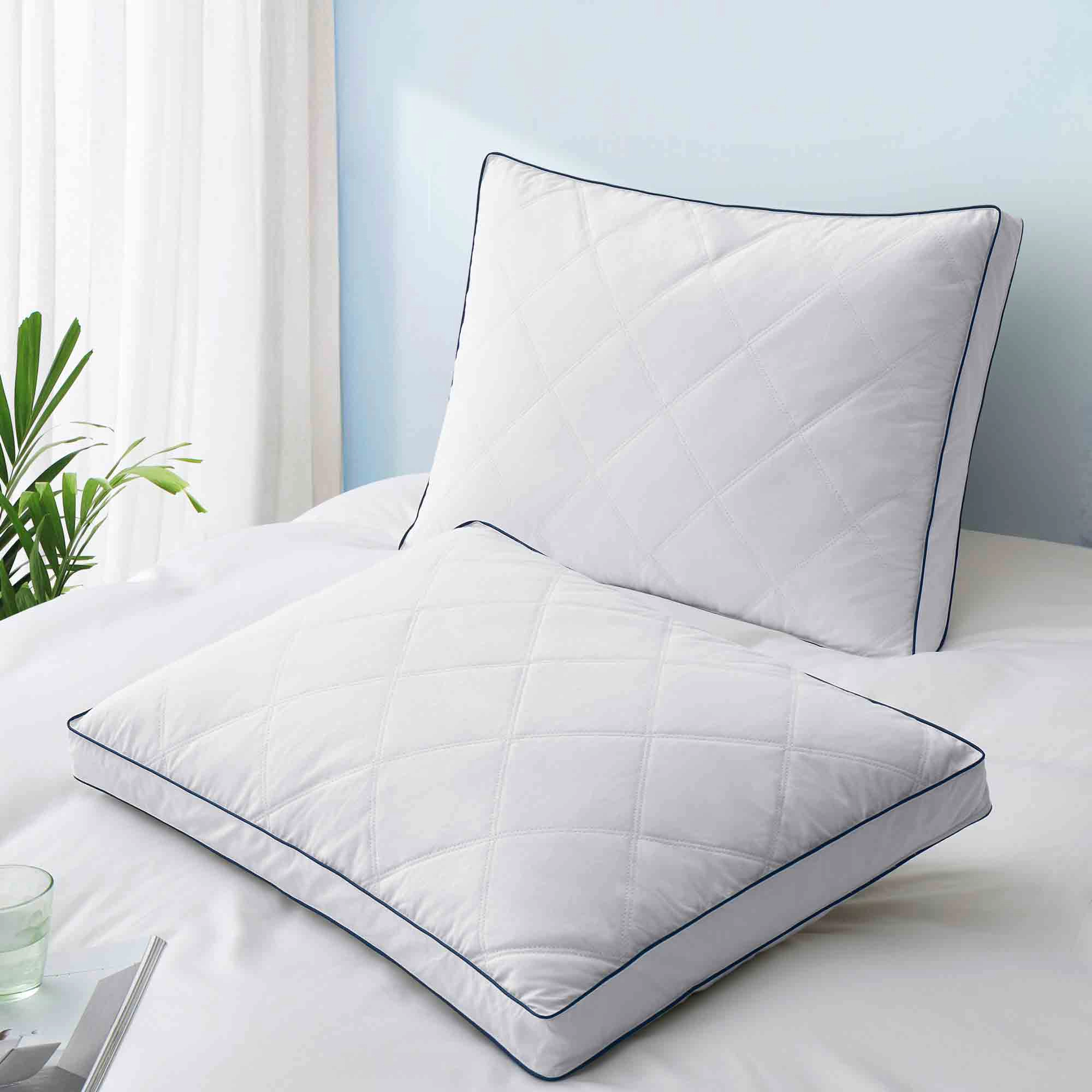 PEACENEST Diamond Quilted Goose Feather Pillow Set Soft Supportive Bed Pillows