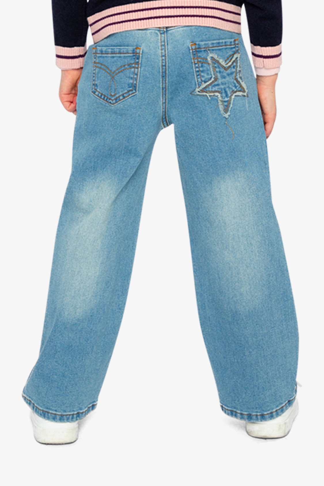 Deux par Girls Frayed Star Embroidered Stretch Denim Jeans