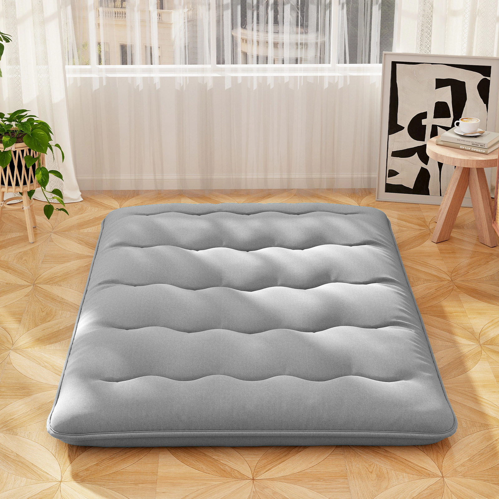 SUGIFT Full Size 5-Layer Folding Futon Mattress Machine Washable Cover Carry Bag 4-in Thick 250-lb Capacity Gray