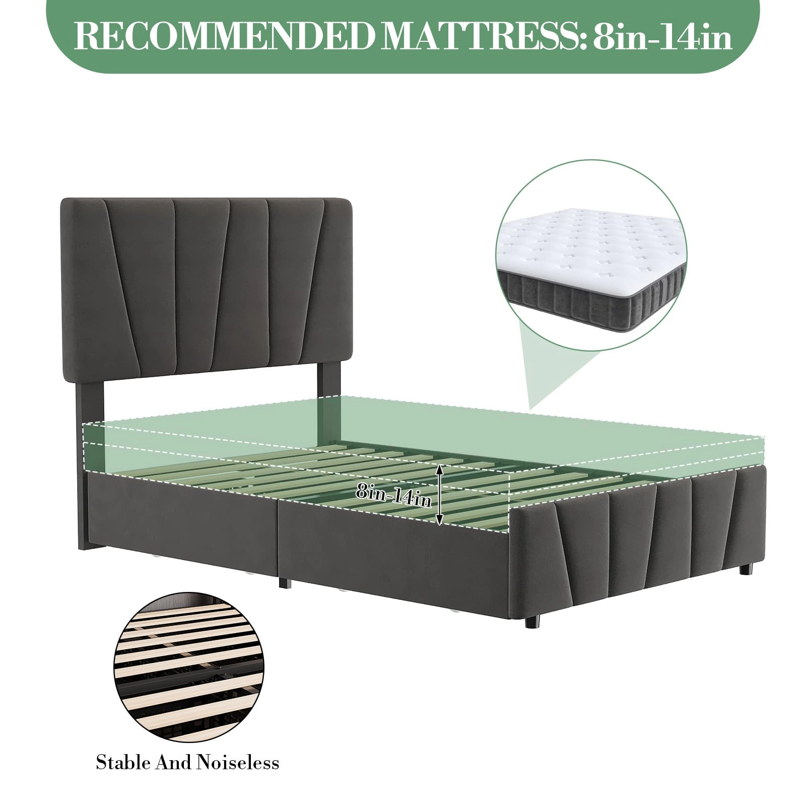 BebreezChic Upholstered Full Platform Bed Frame with 4 Drawers