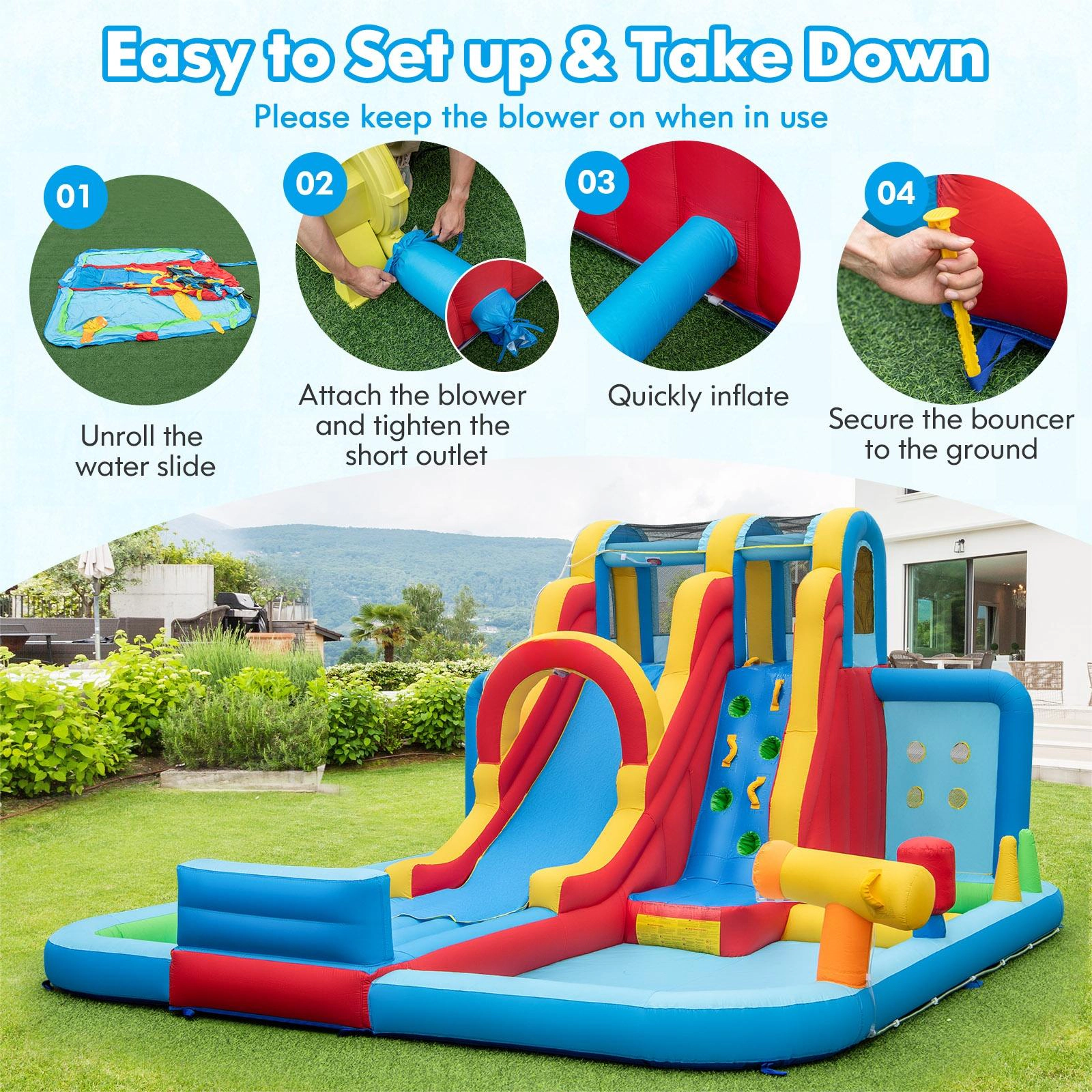 SUGIFT Inflatable Water Slide Water Park with Long Slide Splash Pools and Ball Pit 200-lb Capacity Ages 3+ Multicolor