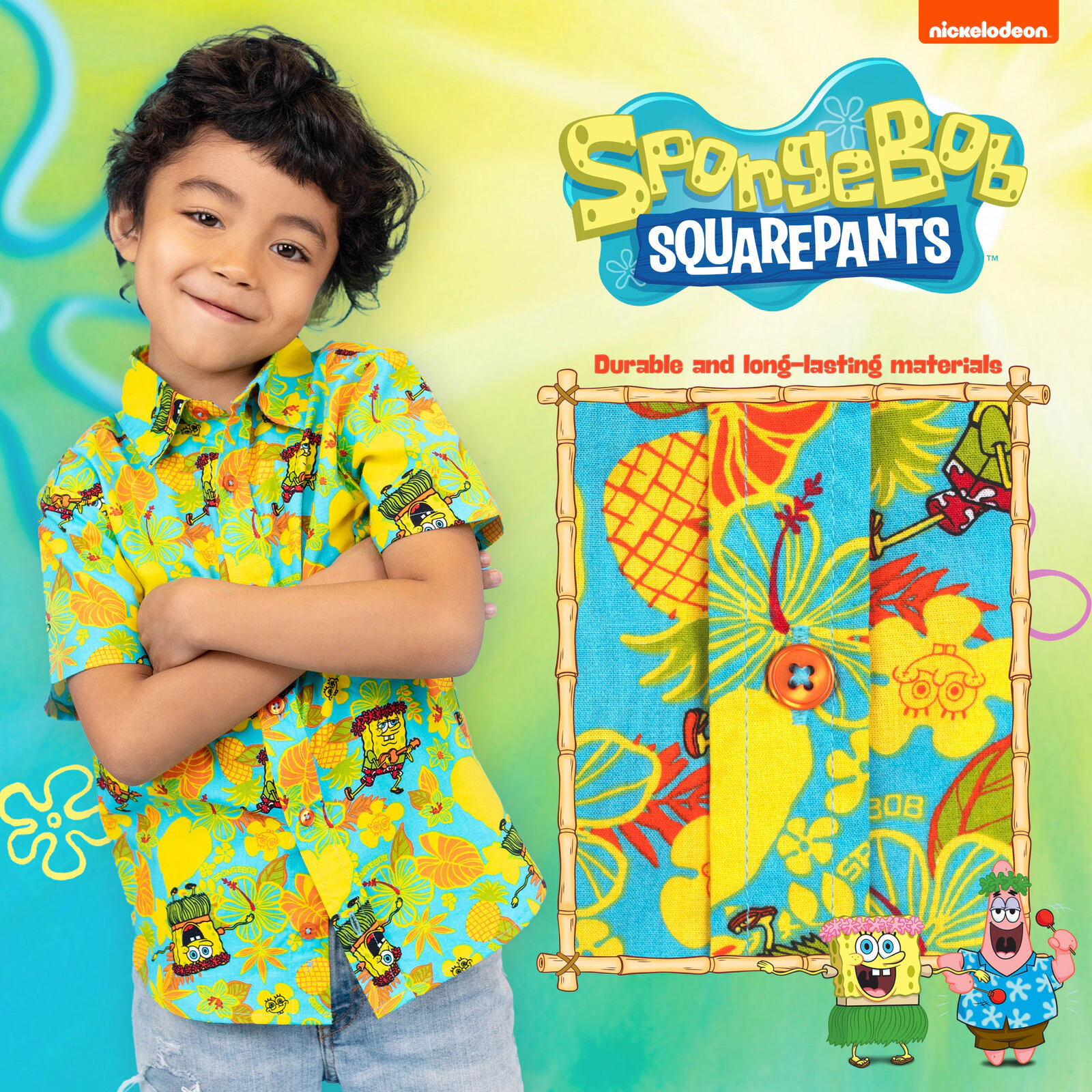 Nickelodeon SpongeBob SquarePants Boys' Hawaiian Button-Down Shirt