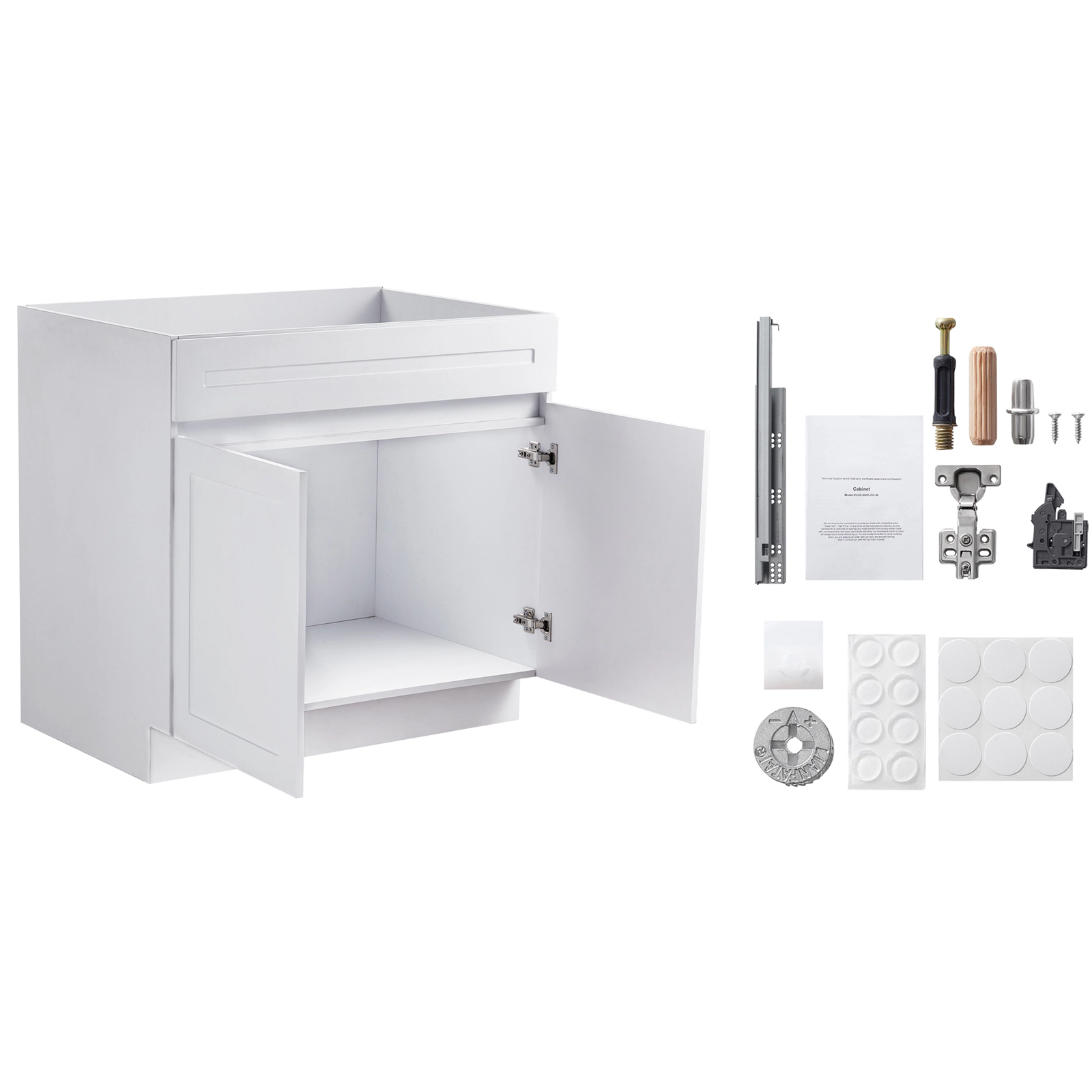 HONGGE White Shaker Base Cabinet with Soft-Close and Adjustable Shelf, Ready to Assemble