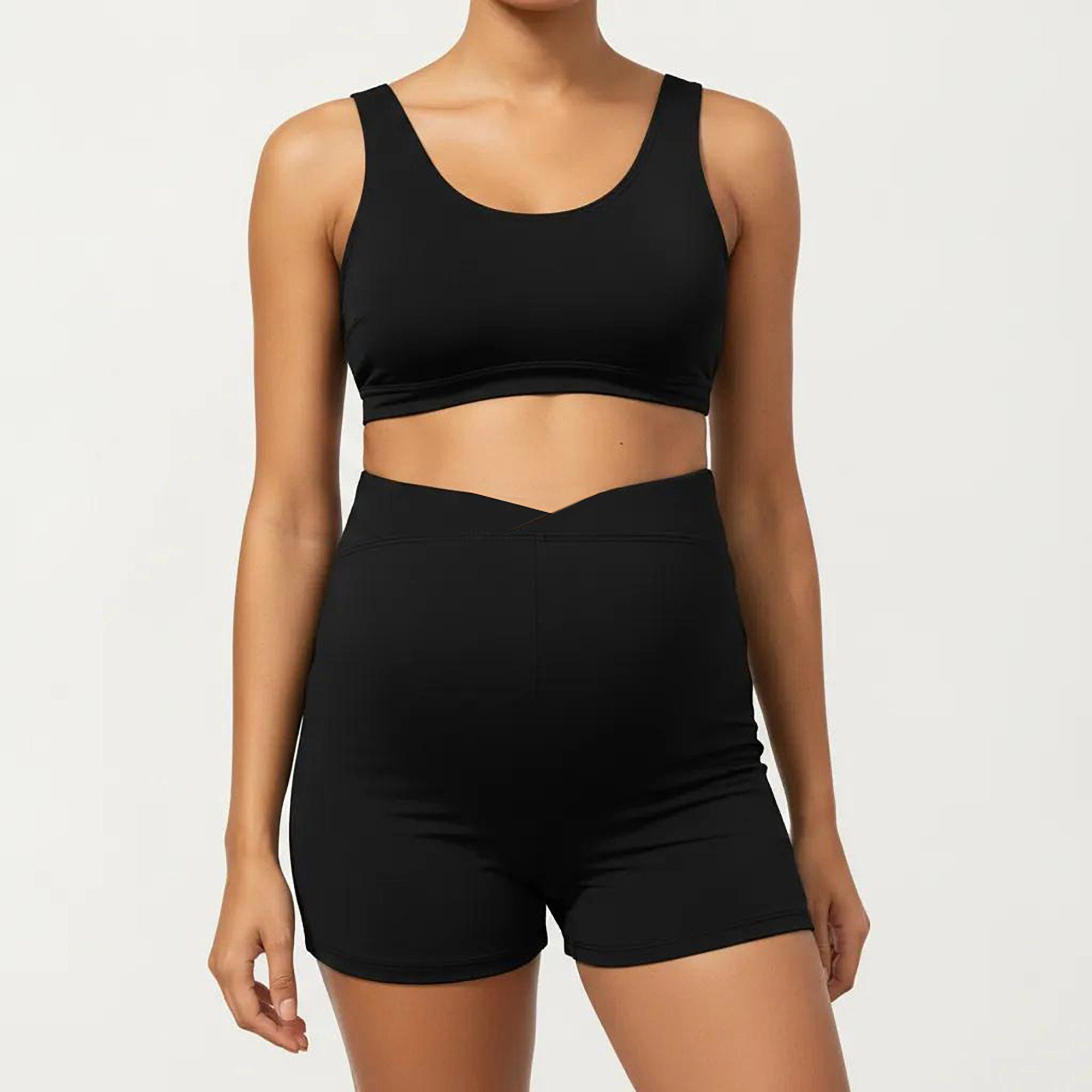 Anna-Kaci Maternity Cropped Tank and High-Waisted Shirred Shorts Set