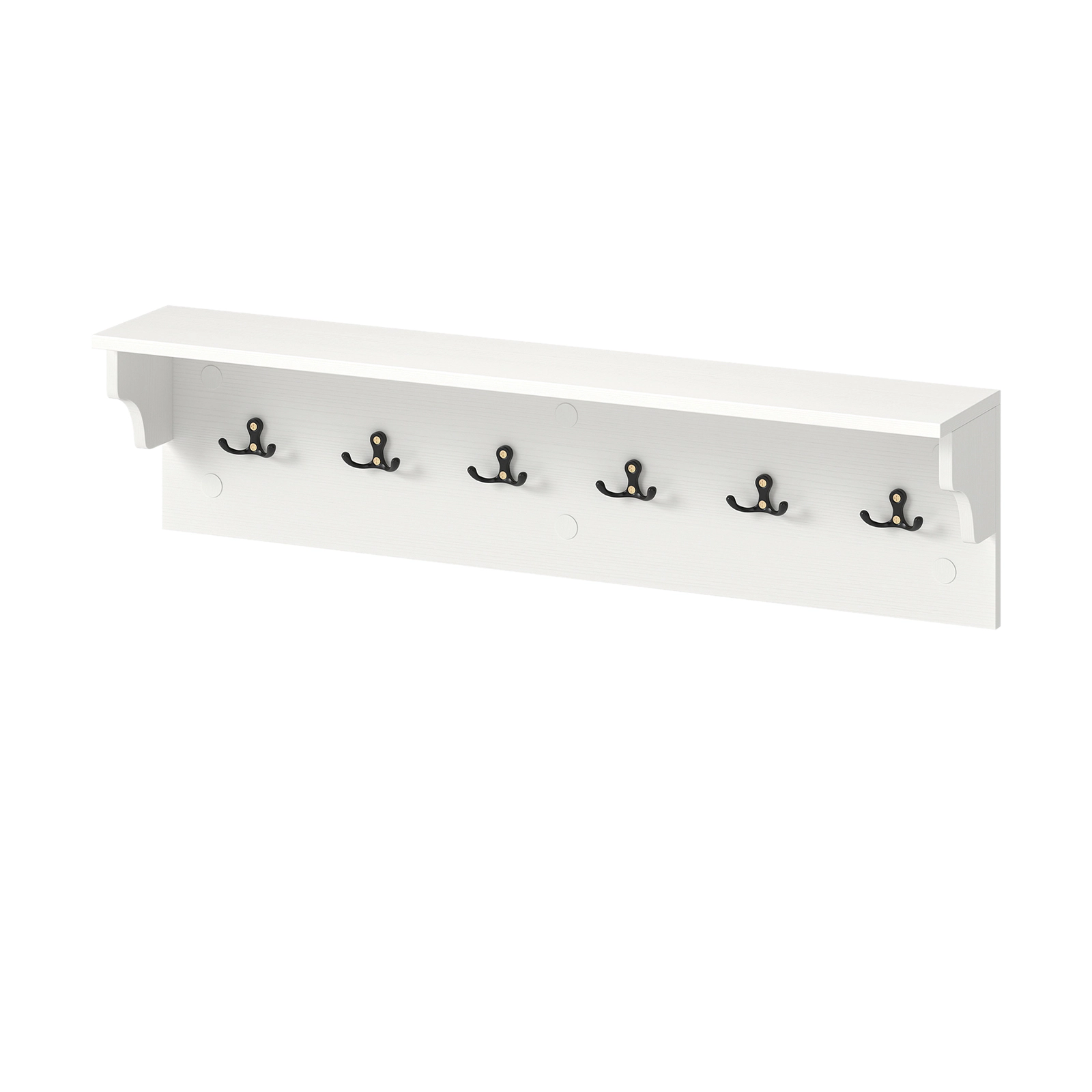 SUGIFT 31.5-in Wooden Wall Mounted Coat and Hat Rack with Display Shelf and 6 Hooks for Towels and Robes