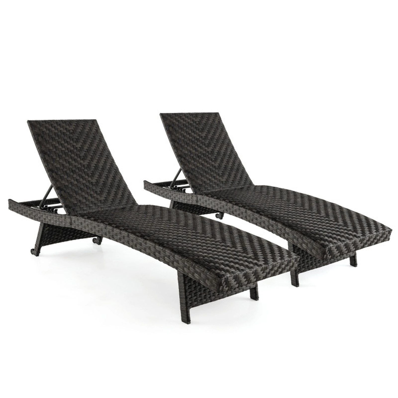 SUGIFT Set of 2 5-Level Quick Dry Foam Folding PE Rattan Patio Chaise Lounges 77-in x 24-in 330-lb Capacity Brown