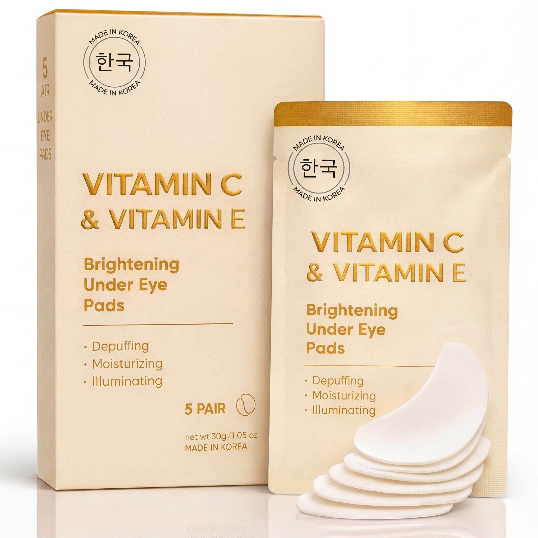 Lovery Vitamin C & Vitamin E Brightening Under Eye Masks - Korean Skincare Hydrating Eye Pad Set - 5 Pairs