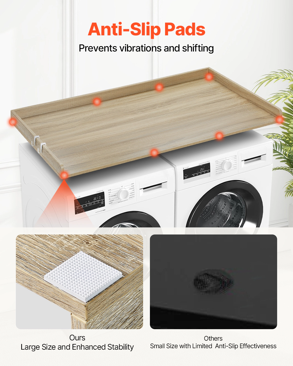 HONGGE Washer and Dryer Countertop, 54 x 27 Inch, Water Resistant Wood Laundry Top, Oak Finish