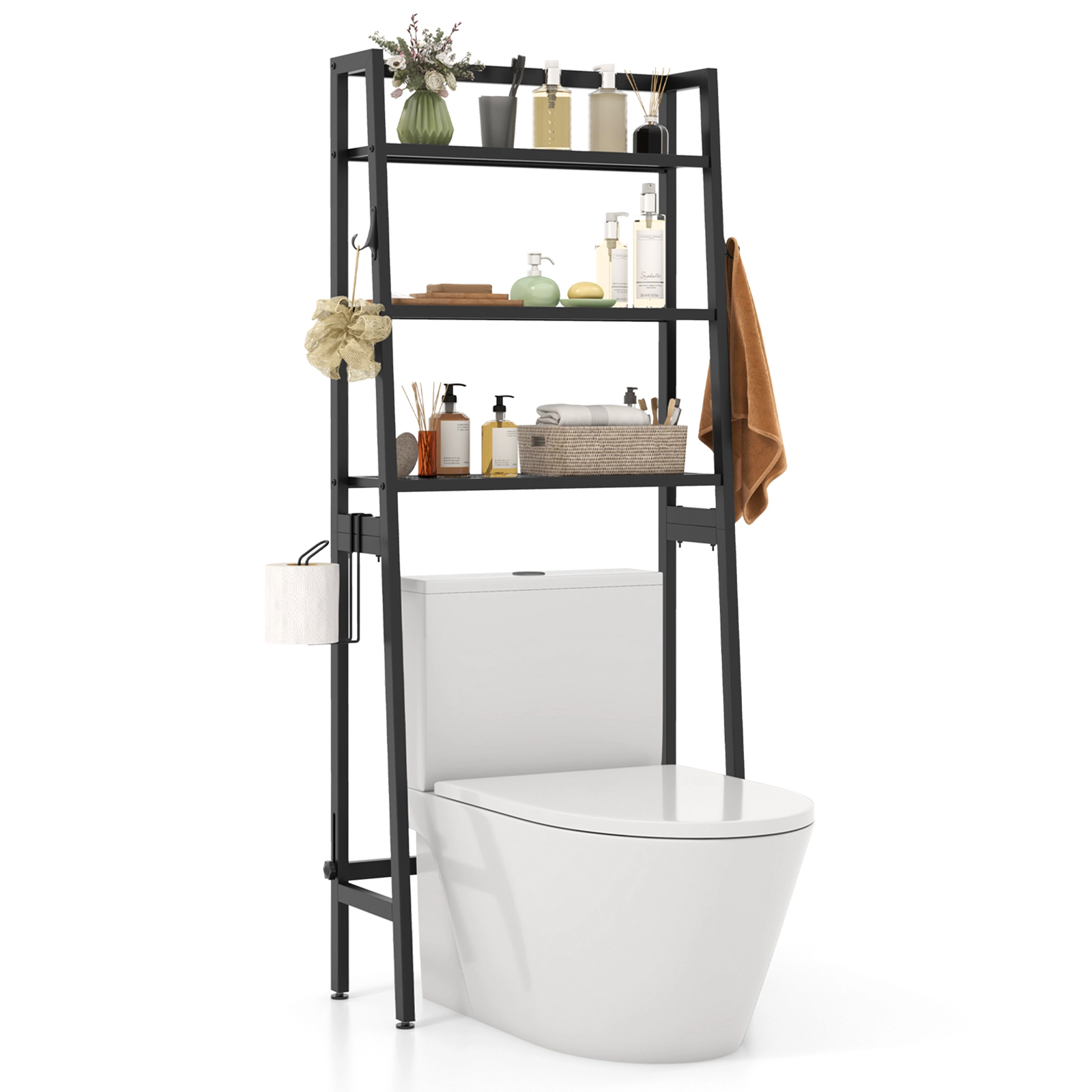 SUGIFT 3-Tier 62.5-in Tall Over the Toilet Storage Shelf Metal Bathroom Organizer with Adjustable Bar