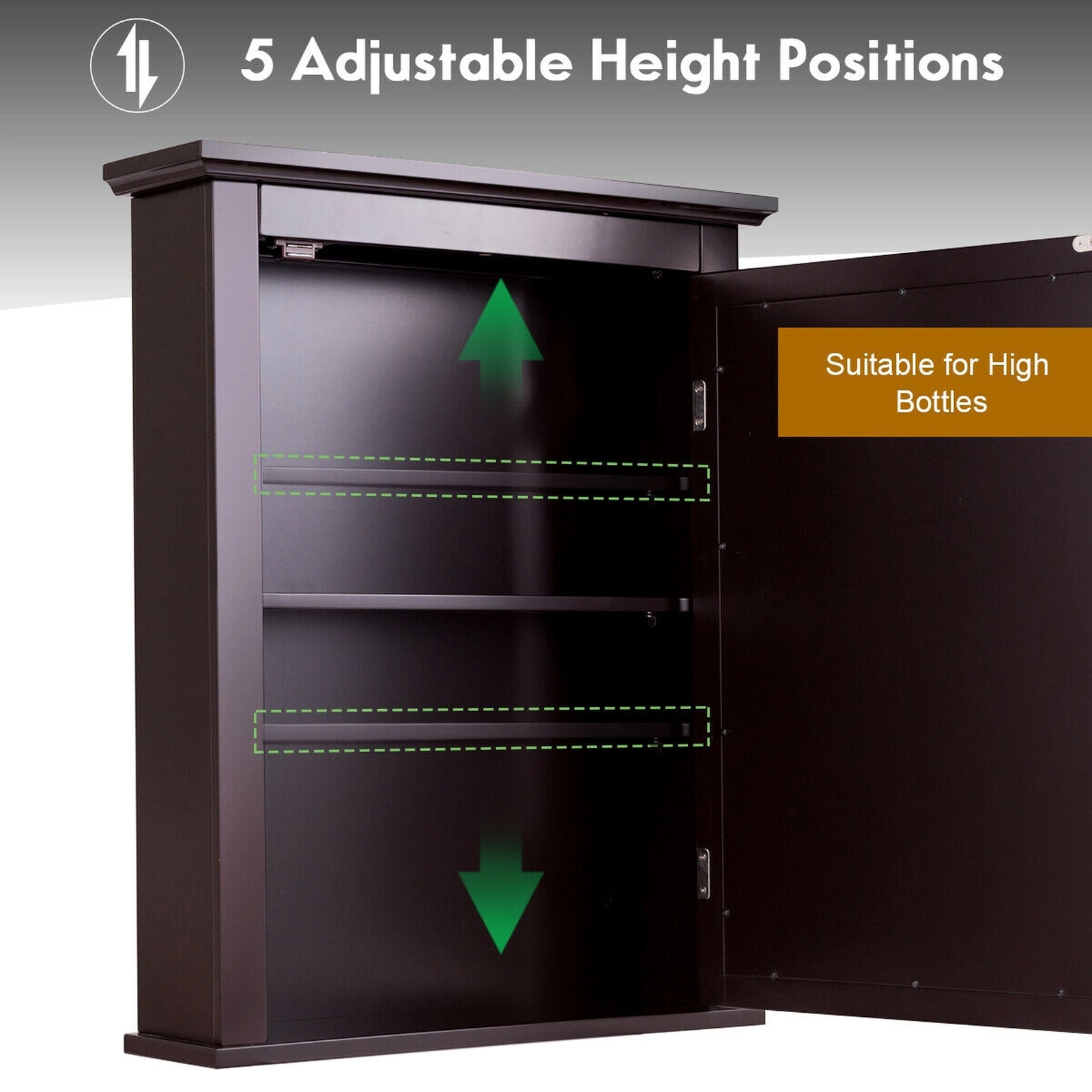 SUGIFT Mirrored Door Retro Handle Adjustable Shelves MDF Bathroom Medicine Cabinet 22-in x 6-in x 27.5-in 11-lb Brown