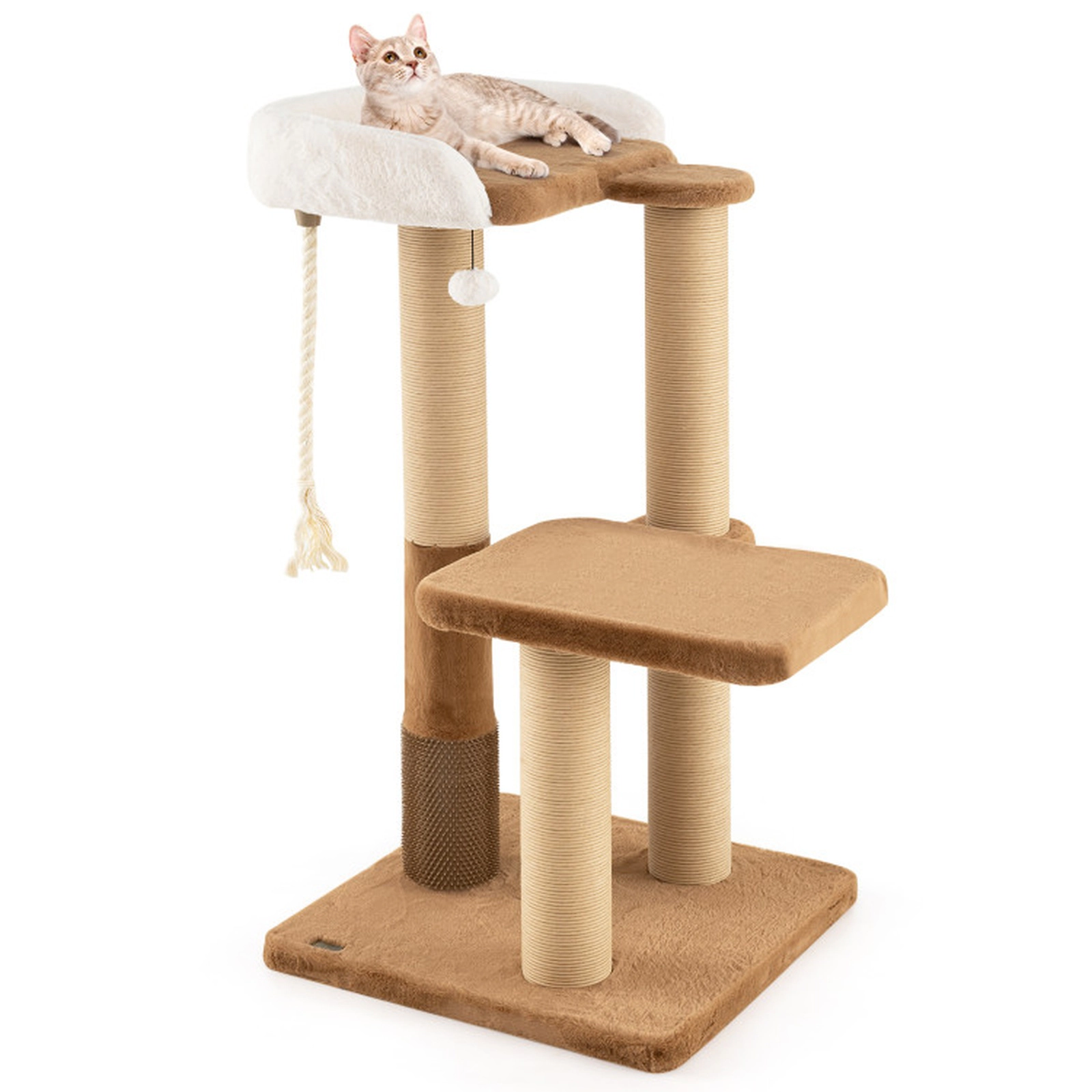 SUGIFT Caramel 44-in 33-lb Per Layer Cat Tree with 4.5-in Thick Posts Plush Perch and Dangling Ball
