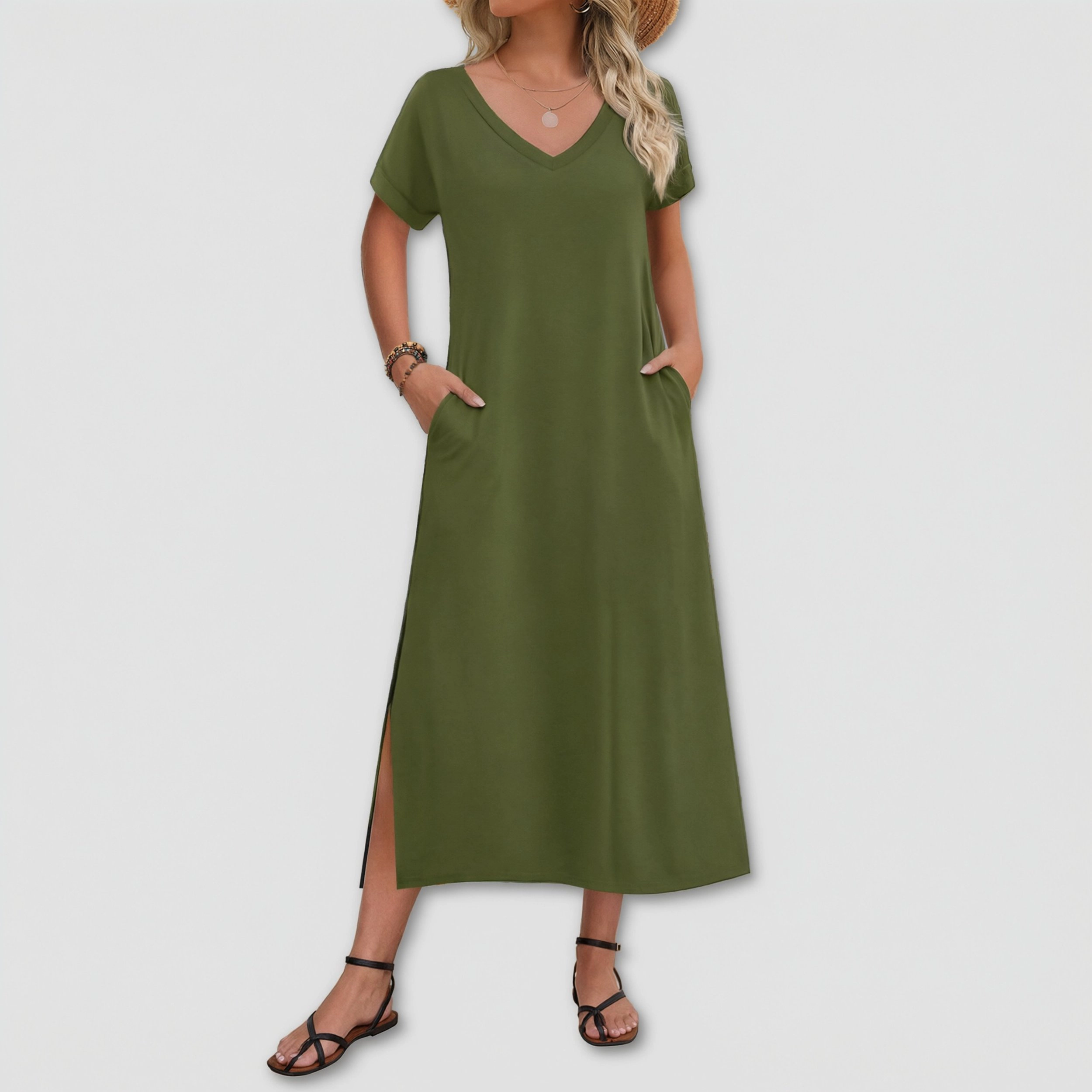 Zeagoo Women's V Neck Short Sleeve Maxi Dress