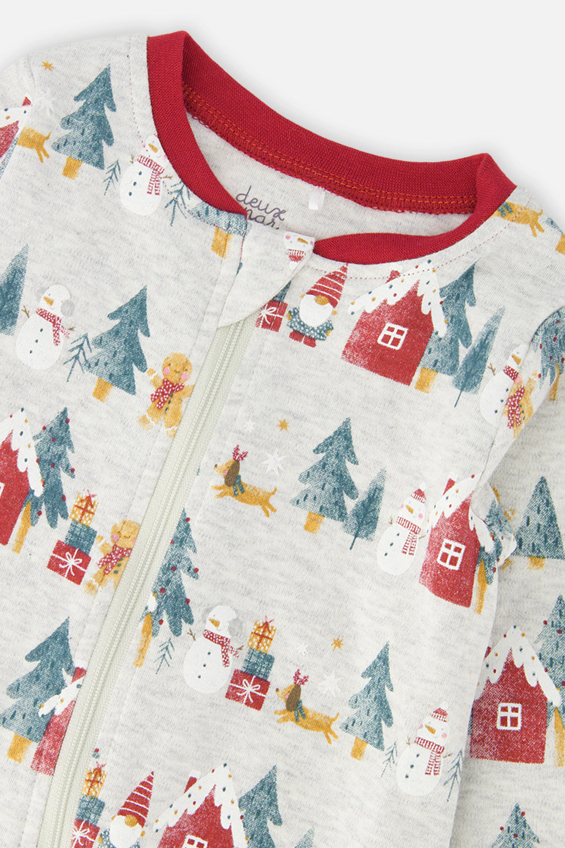 Deux par Unisex Organic Cotton Footed Zip Front One Piece Christmas Print Pajama
