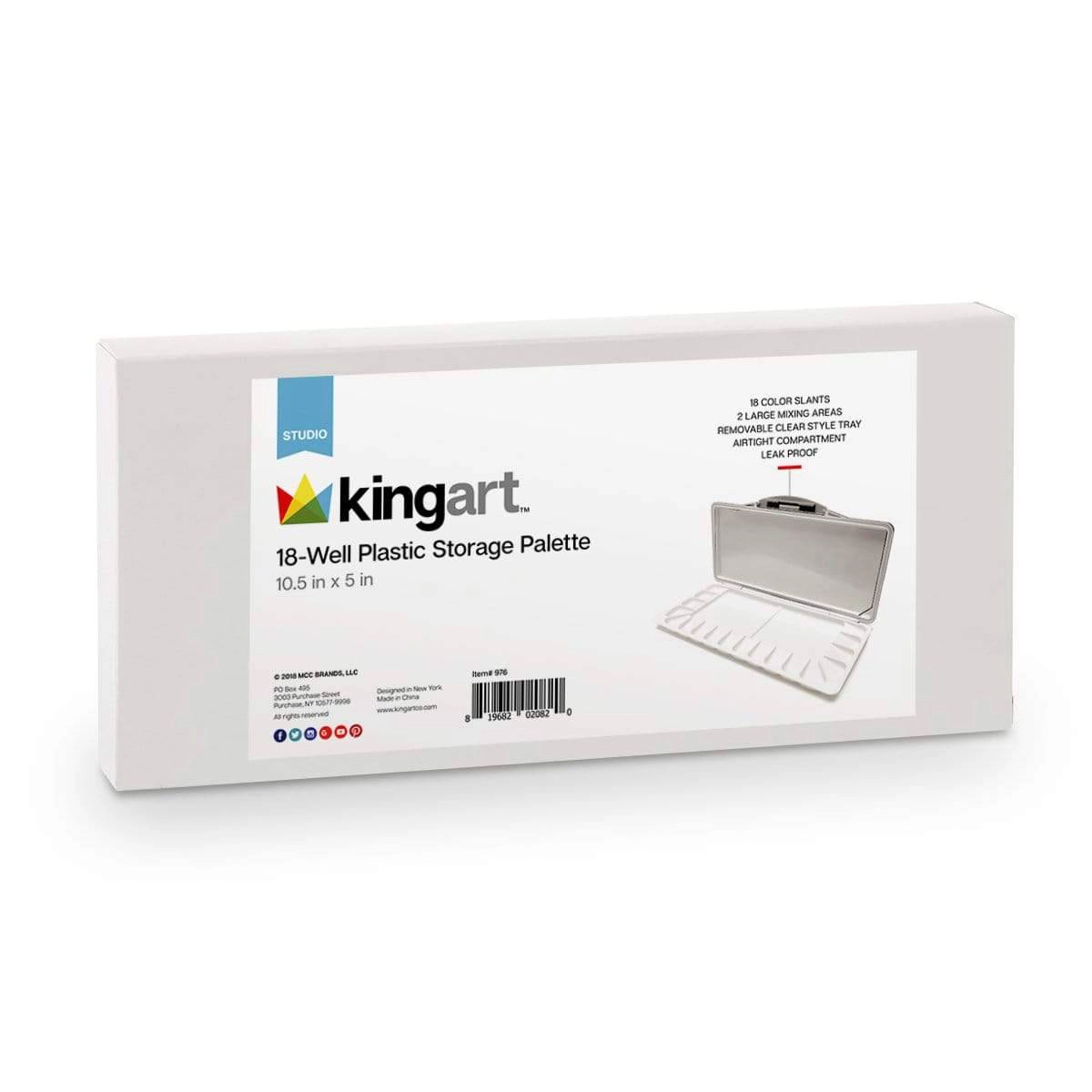 KINGART 18-Well Watercolor Palette with Airtight Snap Lid and Removable Mixing Tray