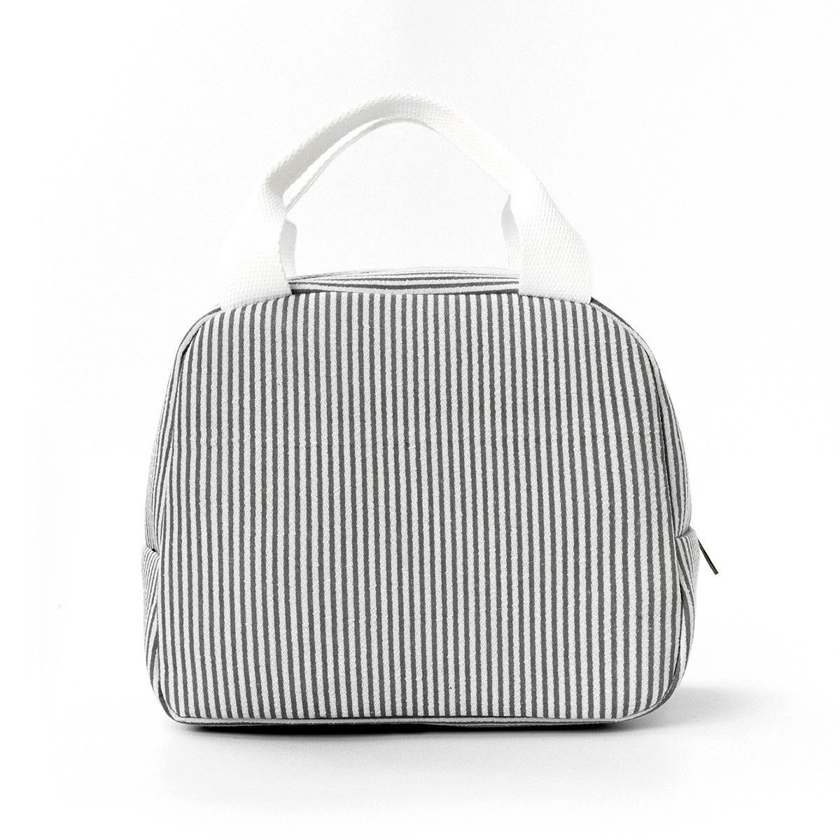 Alilang Women's Striped Insulated Lunch Tote Bag with Front Pocket and Zip Closure, Black Stripe