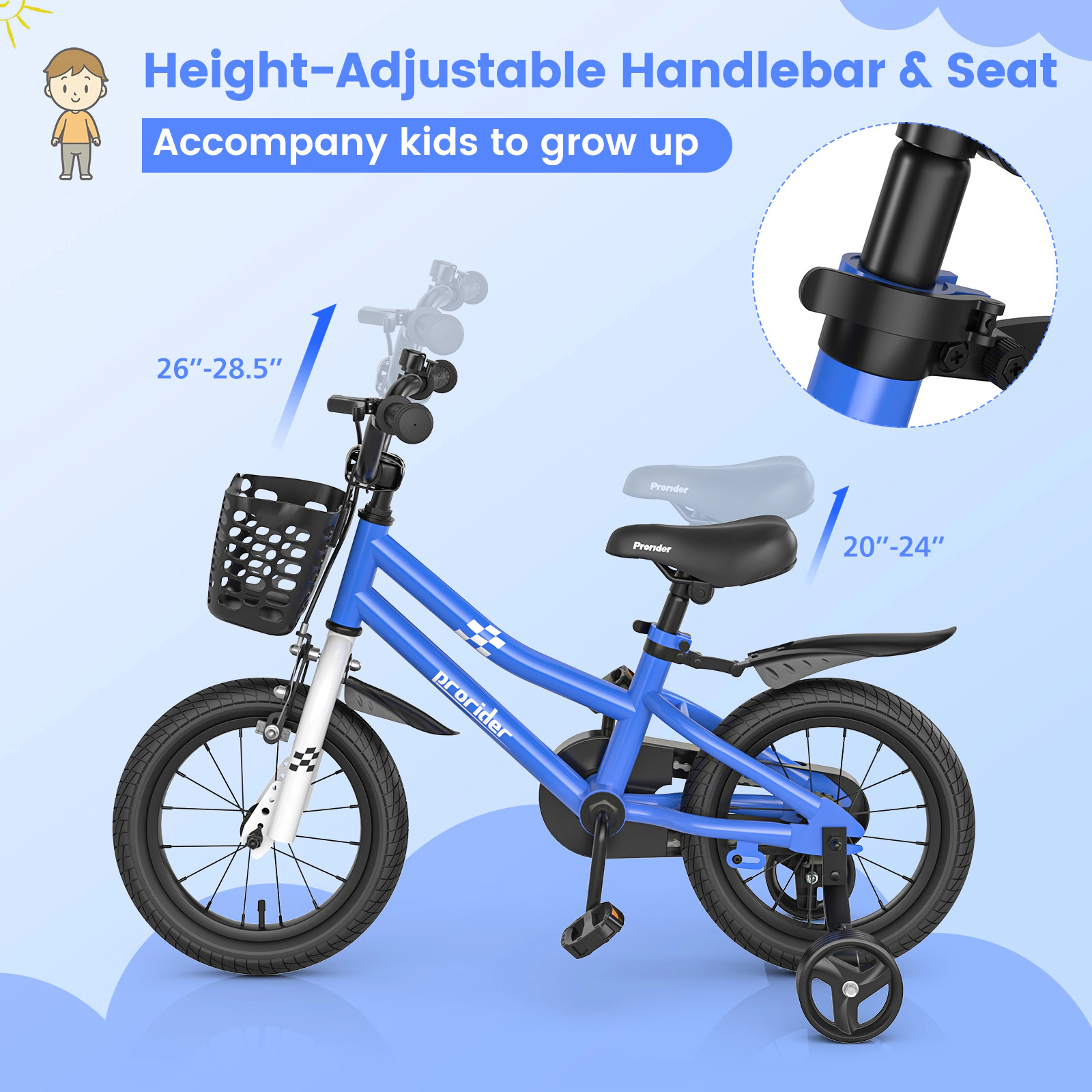 14-in Toddler Bike Fully Enclosed Chain Guard Soft Padded Seat 2 Training Wheels Short-Reach Hand Brake Ages 3-5 Navy
