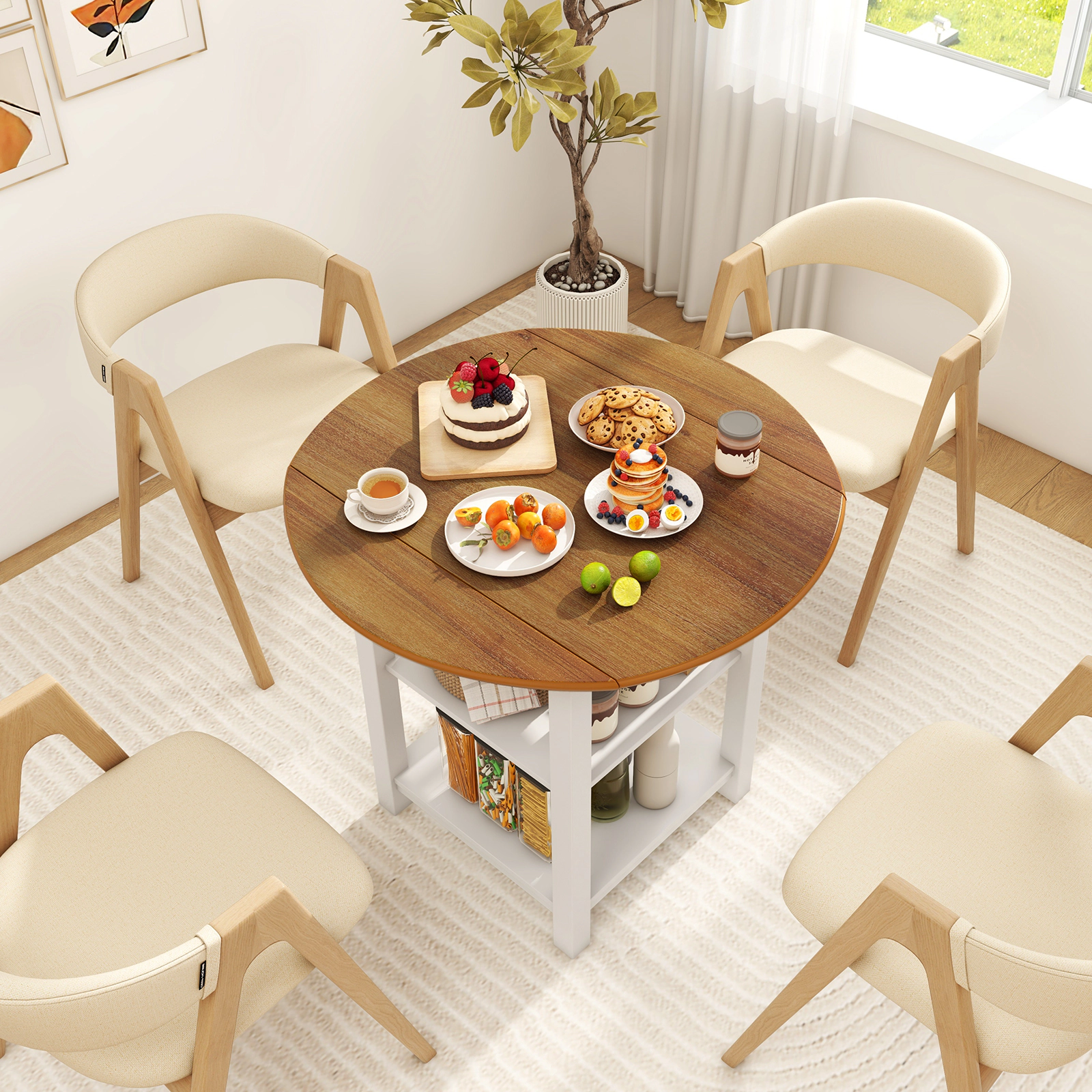 SUGIFT 40-Inch Round Counter-Height Drop-Leaf Folding Dining Table with 2 Storage Shelves