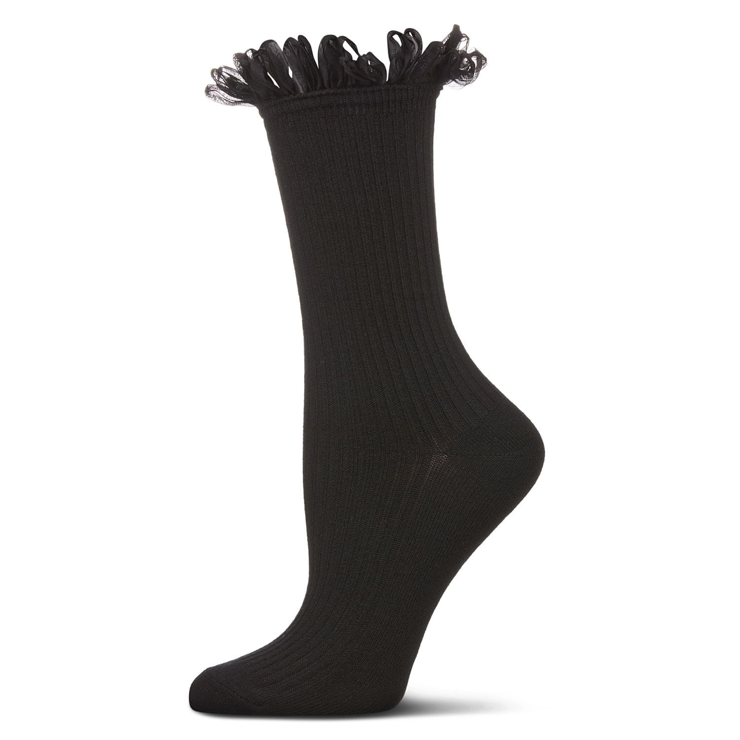 MeMoi Women's Fine Rib Loop Cuff Crew Socks