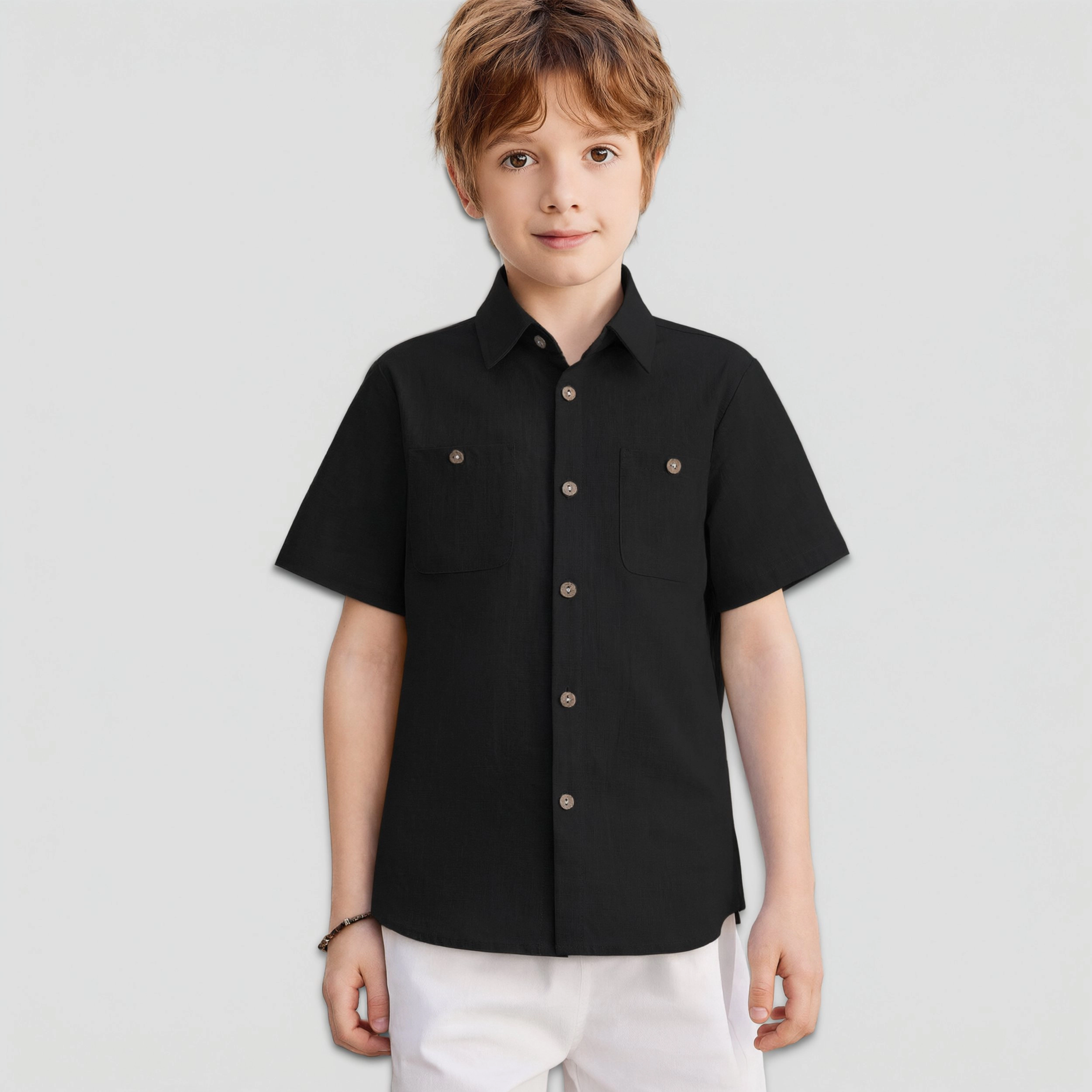 Arshiner Boys Short Sleeve Button Down Shirt Cotton Woven Casual Shirts With Pockets For Kids