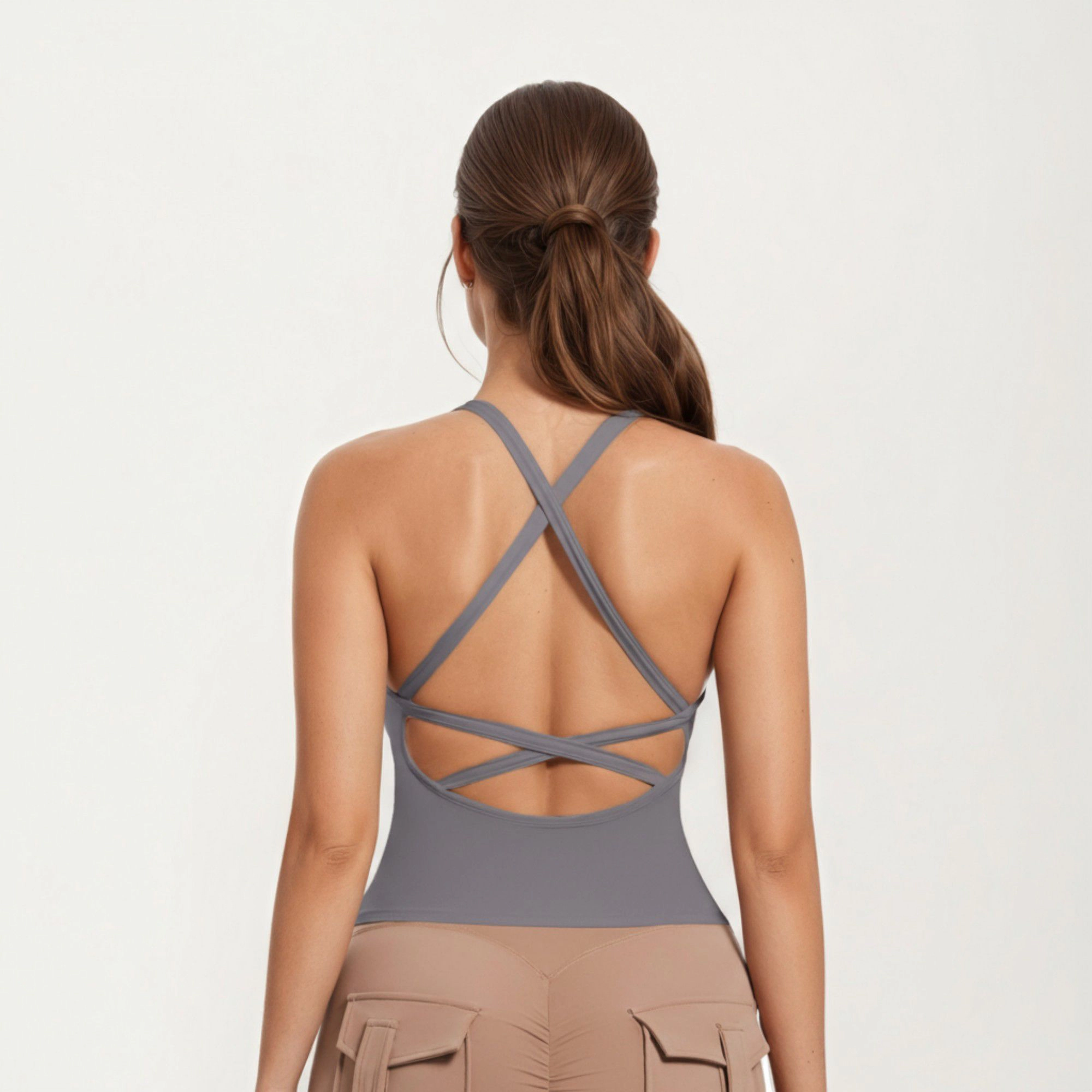 Anna-Kaci Women's Fitted Strappy Back Tank Top with Scoop Neck and Cross Design