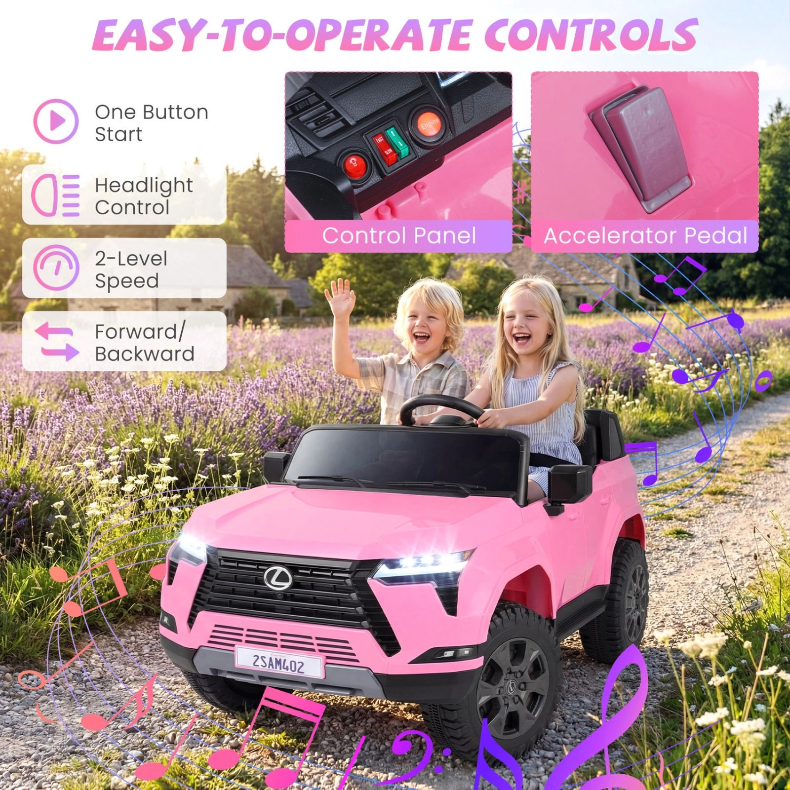 SUGIFT 24V 4WD 110-lb Capacity Kids Ride On Car with Parent Remote Control Spring Suspension and LED Headlights