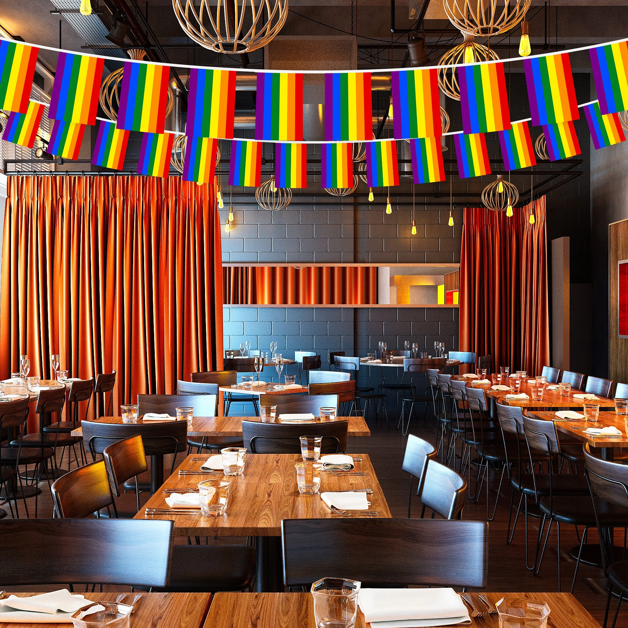 G128 Rainbow LGBT Pride Bunting Banner - 33 ft String with 38 Mini Flags, 150D Polyester, 8.2 x 5.5 in Flags