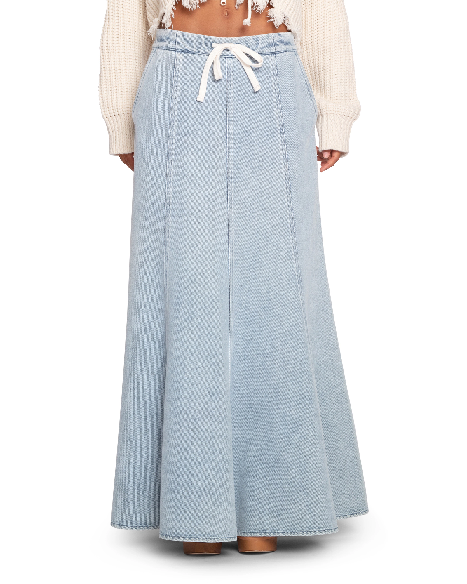 Belle & Bloom Womens Bold Love Denim Maxi Skirt