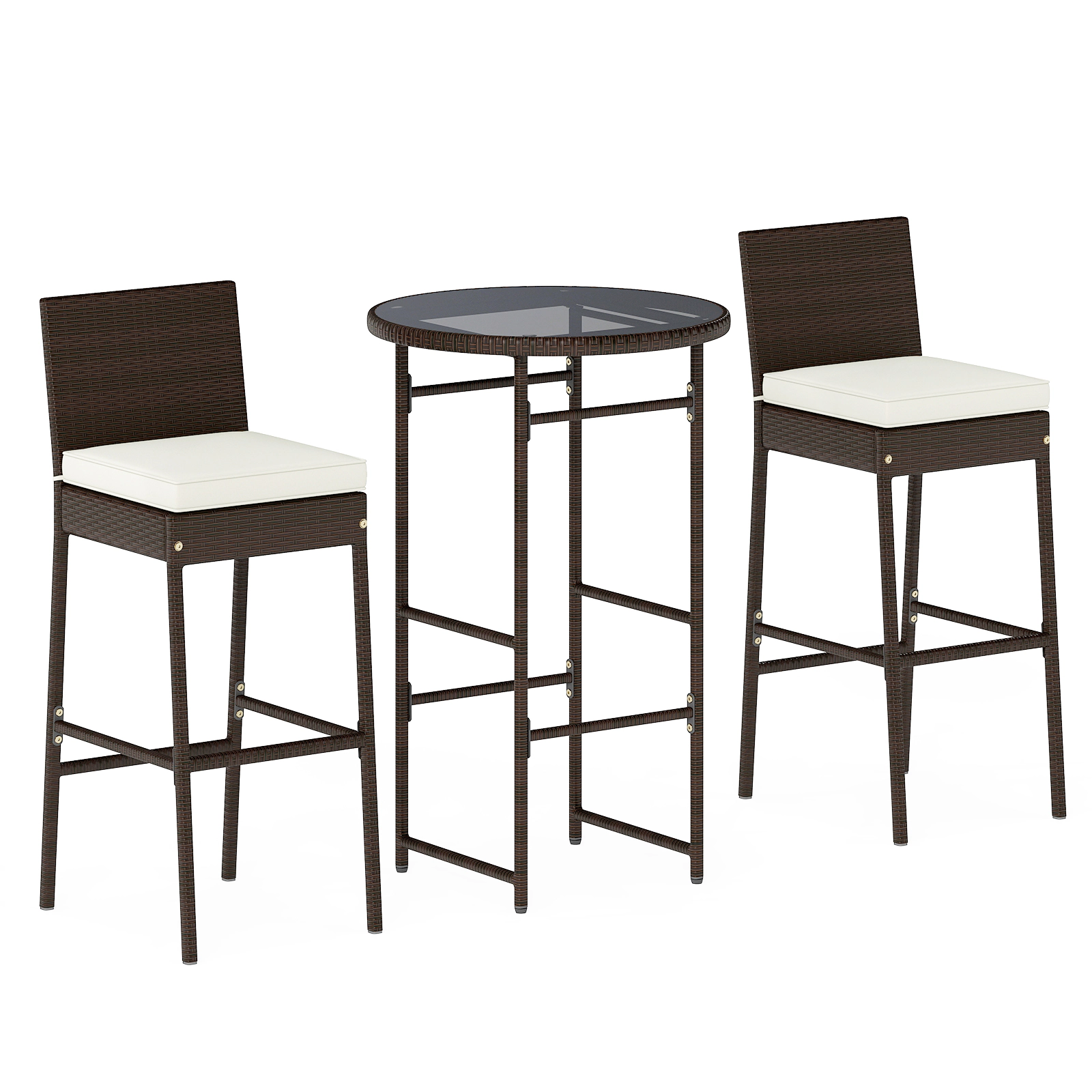 LJG 3 Piece Outdoor Bar Set Patio Heavy-Duty Metal Barstool and Table Set